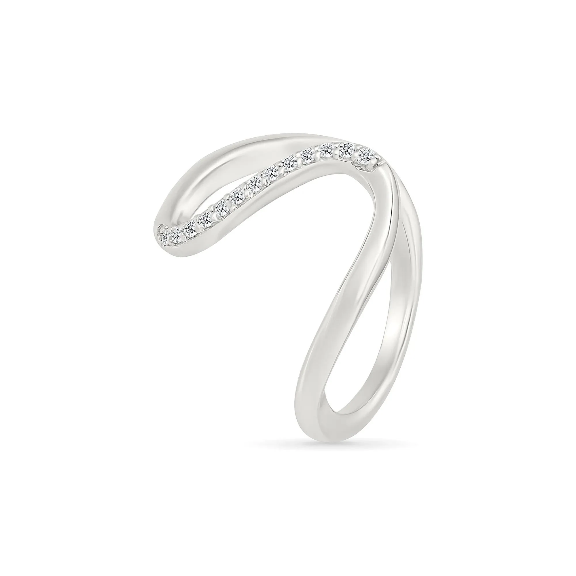 1/10 CT. Tw. Diamond Wavy Ring .925 Sterling Silver White Size 7.5 1mm - Image 5