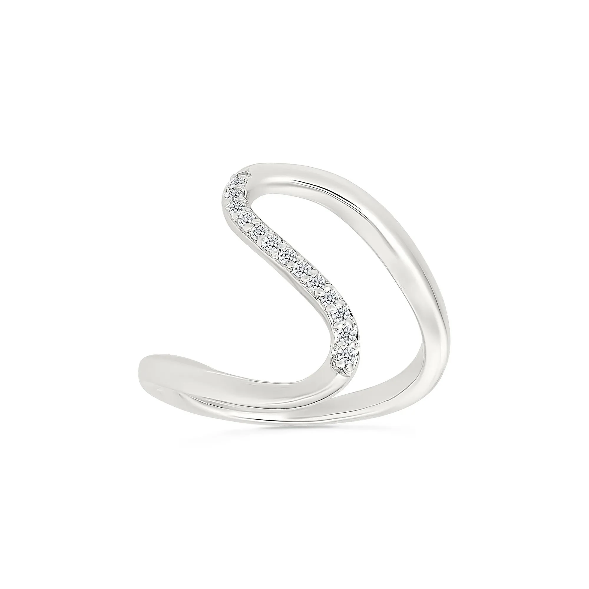 1/10 CT. Tw. Diamond Wavy Ring .925 Sterling Silver White Size 9 1mm