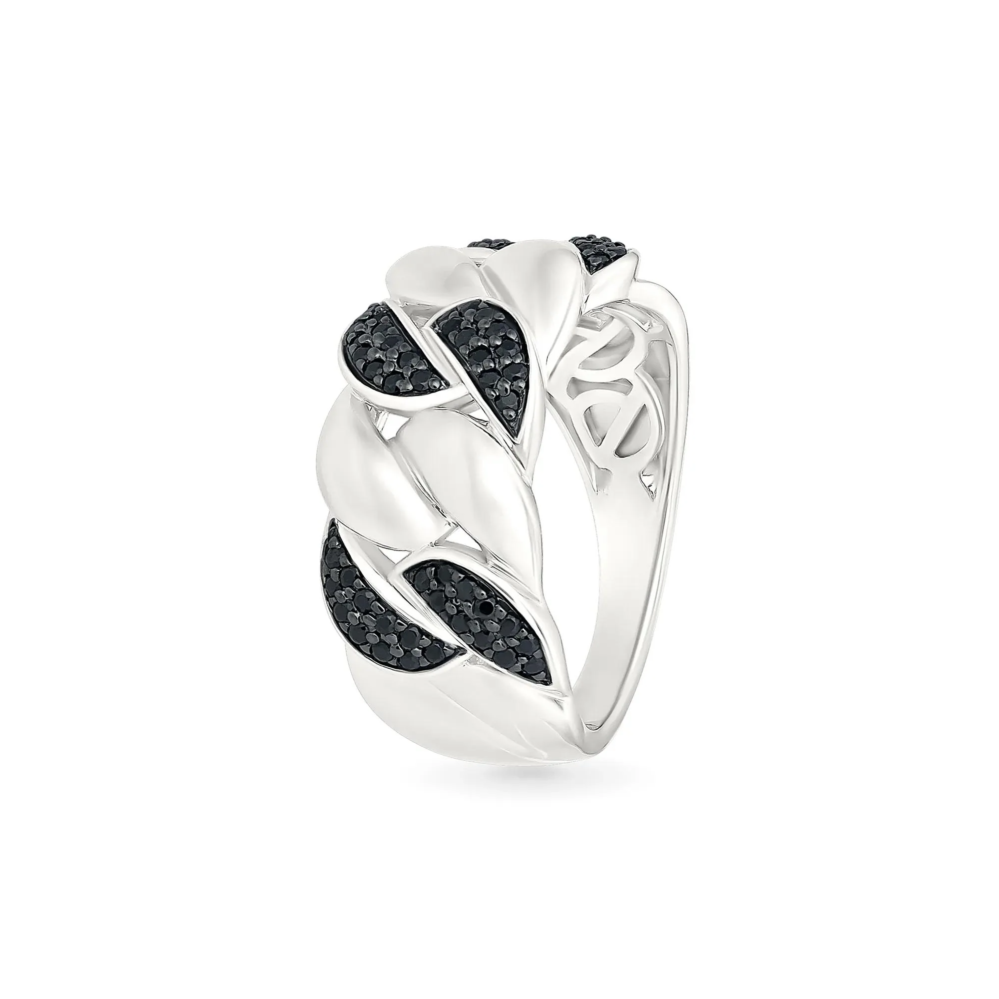 1/3 CT. Tw. Black Diamond Cuban Link Ring .925 Sterling Silver White Size 10 4mm - Image 4