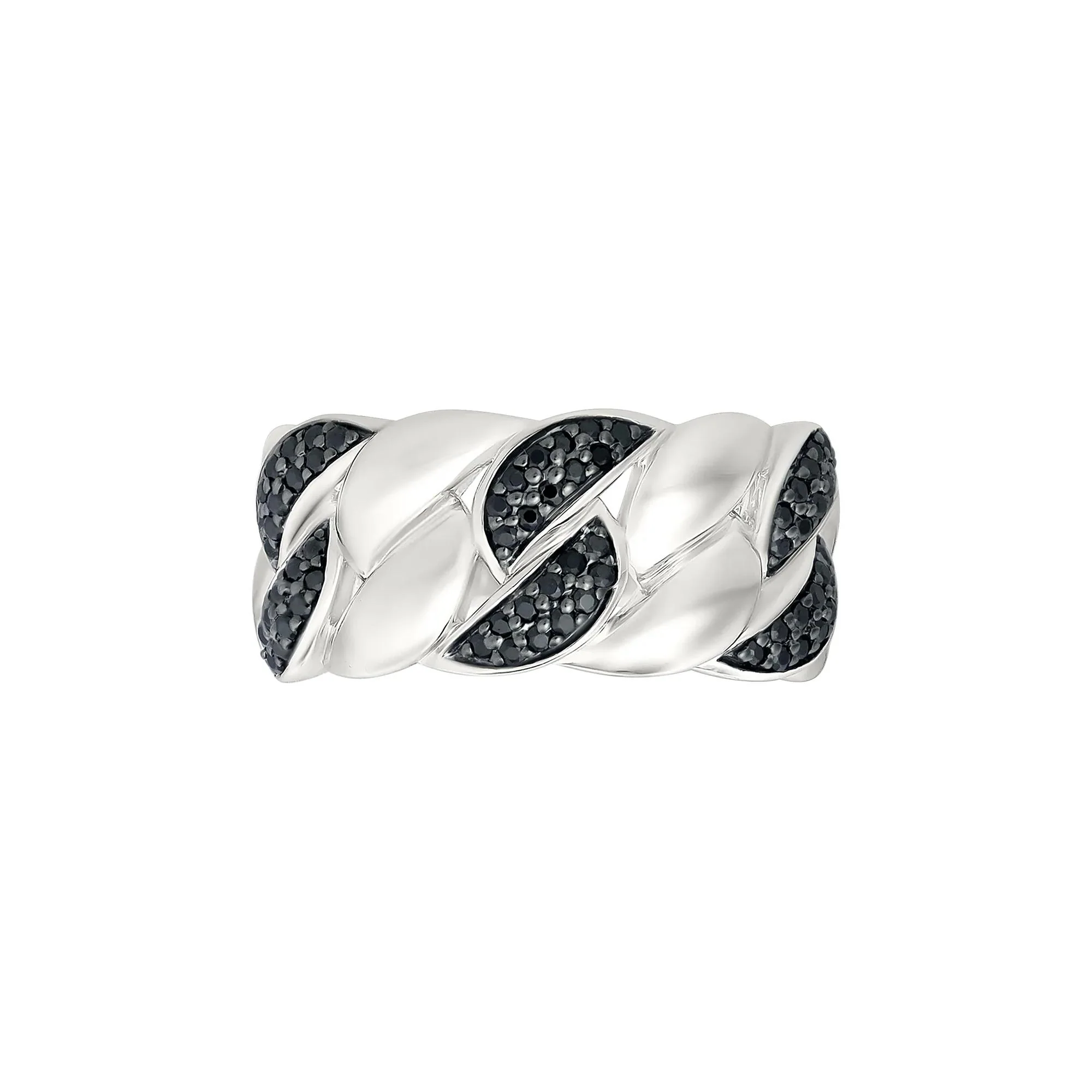 1/3 CT. Tw. Black Diamond Cuban Link Ring .925 Sterling Silver White Size 5.5 4mm - Image 3