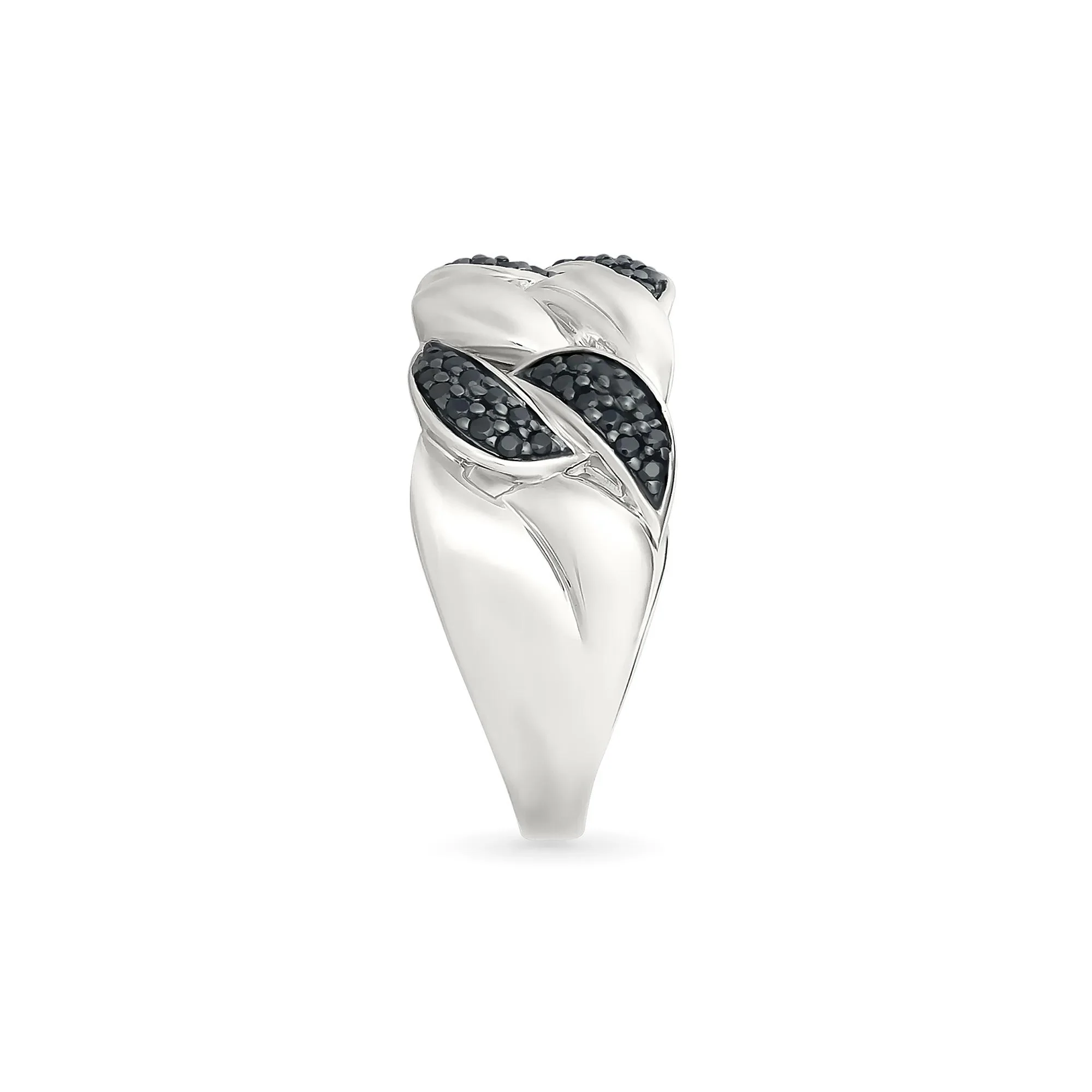 1/3 CT. Tw. Black Diamond Cuban Link Ring .925 Sterling Silver White Size 8.5 4mm - Image 5