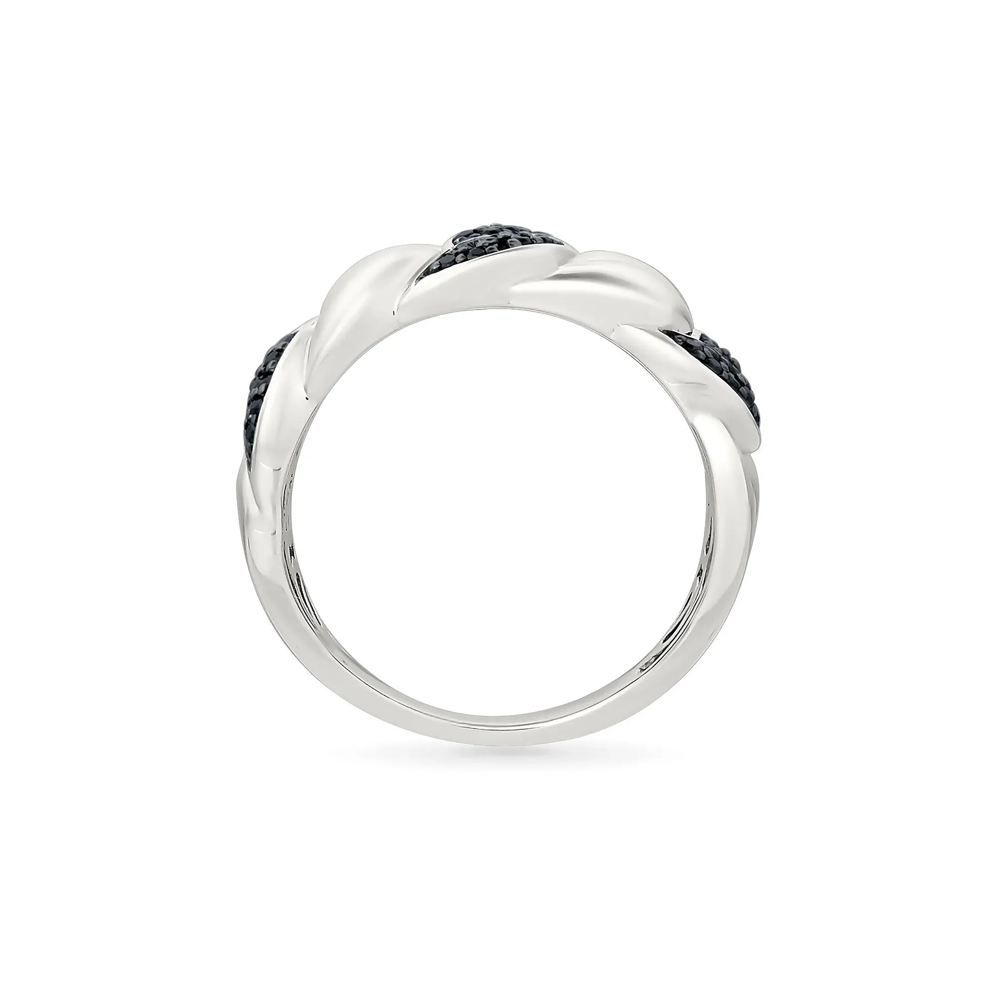 1/3 CT. Tw. Black Diamond Cuban Link Ring .925 Sterling Silver White Size 9.5 4mm - Image 2