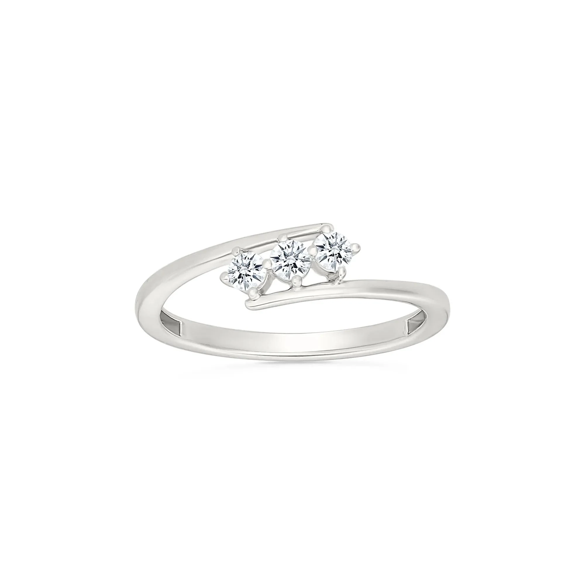 1/5 CT. Tw. Diamond Three-Stone Bypass Ring 10K White Gold Round Brilliant Cut Size 6.5 2mm