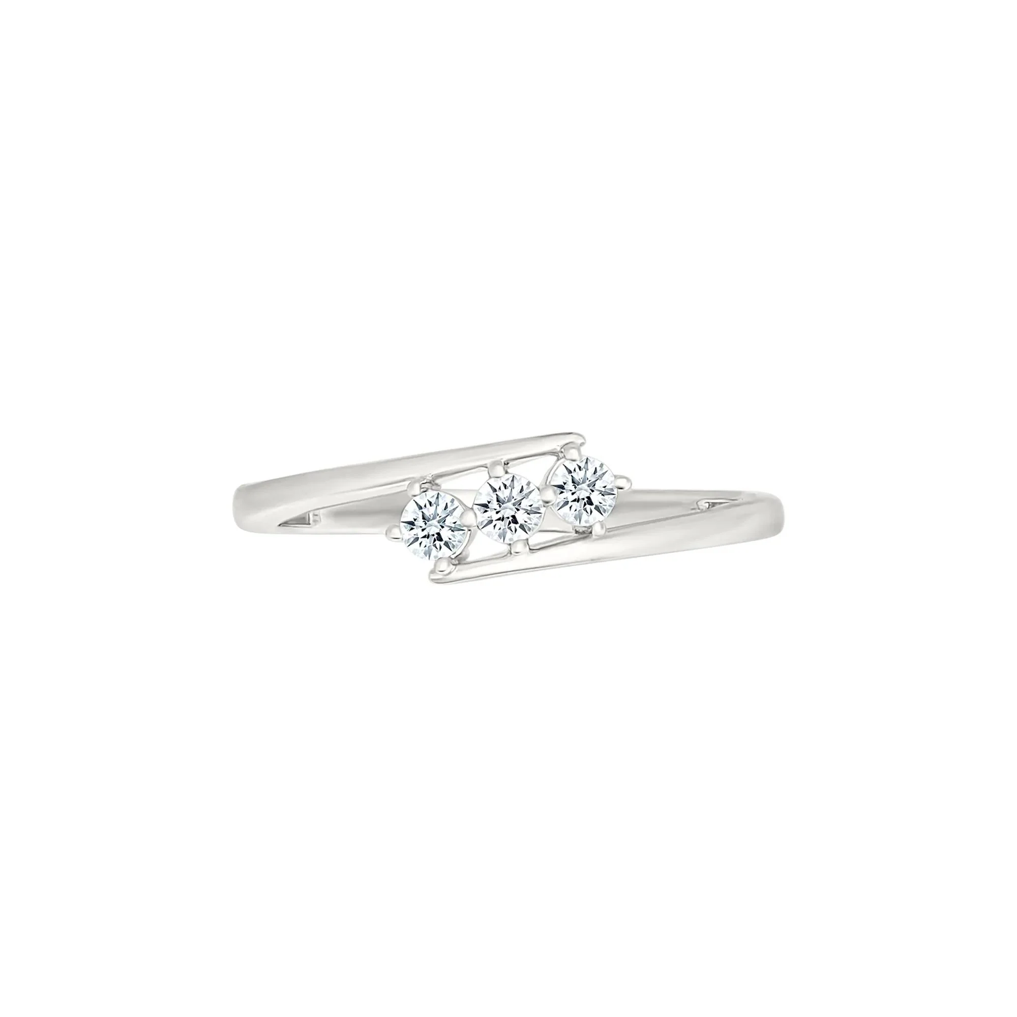 1/5 CT. Tw. Diamond Three-Stone Bypass Ring 10K White Gold Round Brilliant Cut Size 7.5 2mm - Image 4