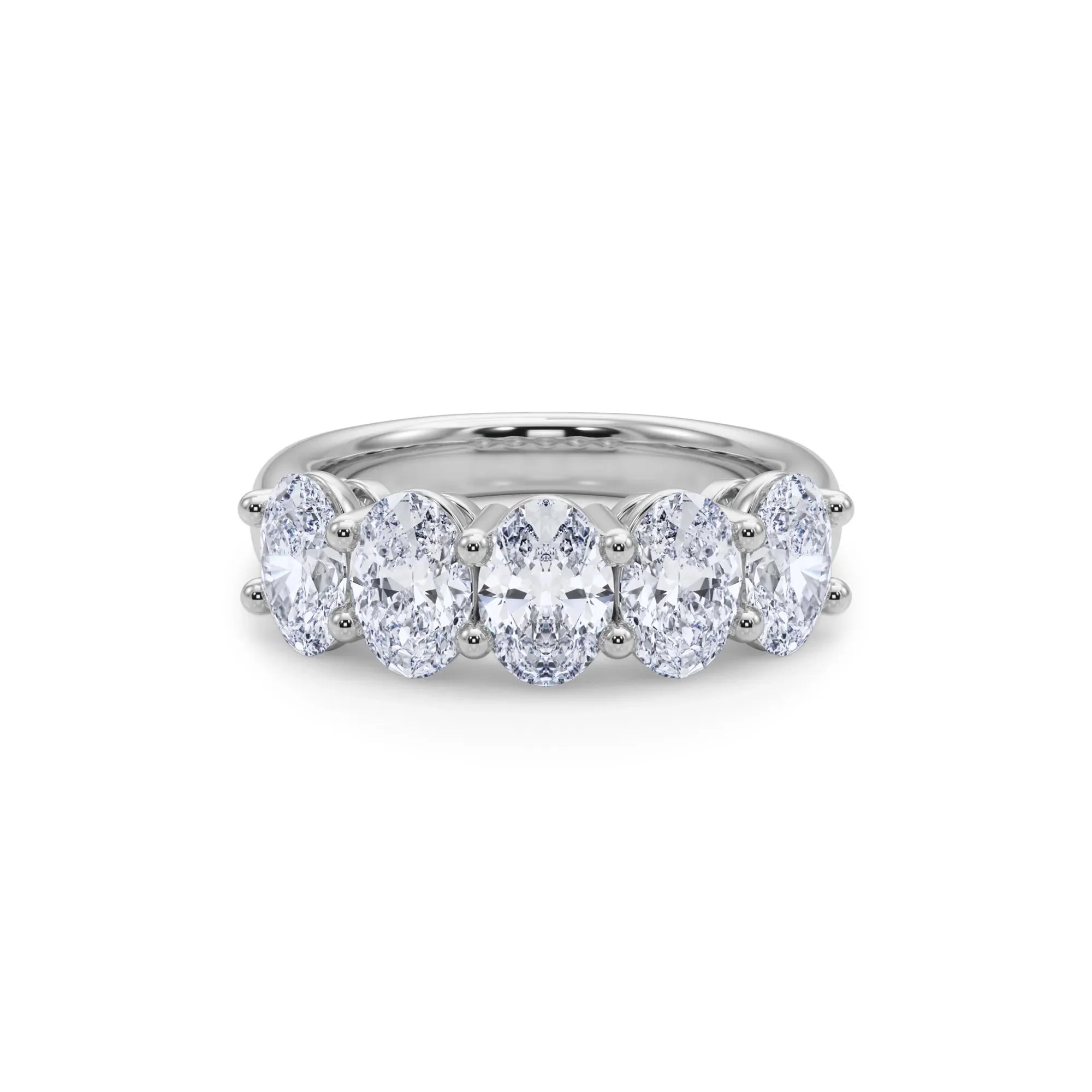 3 CT. Tw. Lab Grown Diamond Five-Stone Anniversary Band Ring 14K White Gold Size 6.5 6.5mm - Image 5