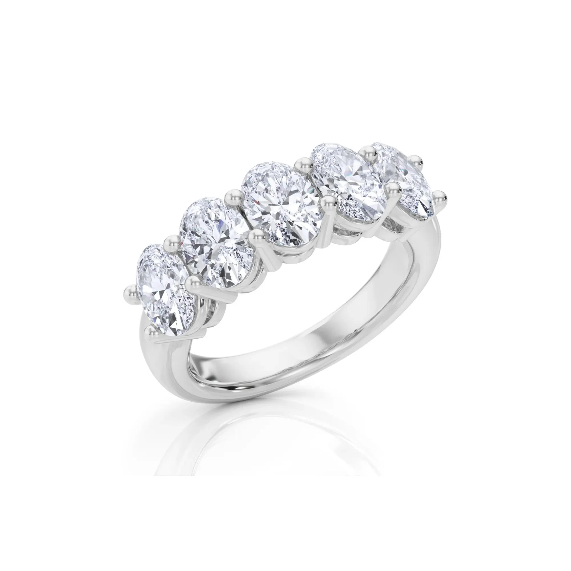 3 CT. Tw. Lab Grown Diamond Five-Stone Anniversary Band Ring 14K White Gold Size 7 6.5mm - Image 4