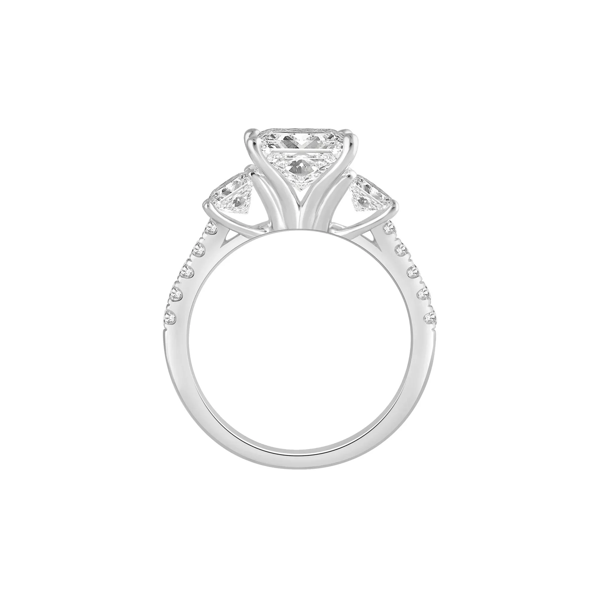 3 CT. Tw. Lab Grown Diamond Princess-Cut Three-Stone Engagement Ring 14K White Gold Round Brilliant Cut Size 6.5 - Image 3
