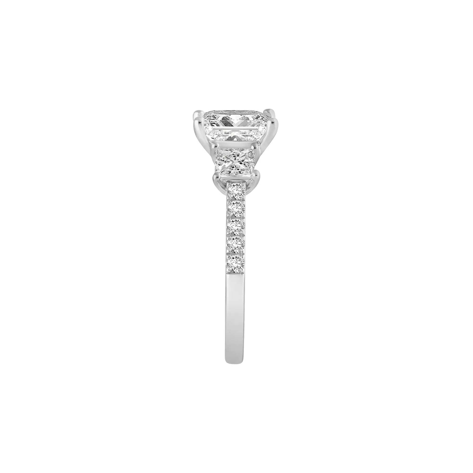 3 CT. Tw. Lab Grown Diamond Princess-Cut Three-Stone Engagement Ring 14K White Gold Round Brilliant Cut Size 8.5 - Image 4