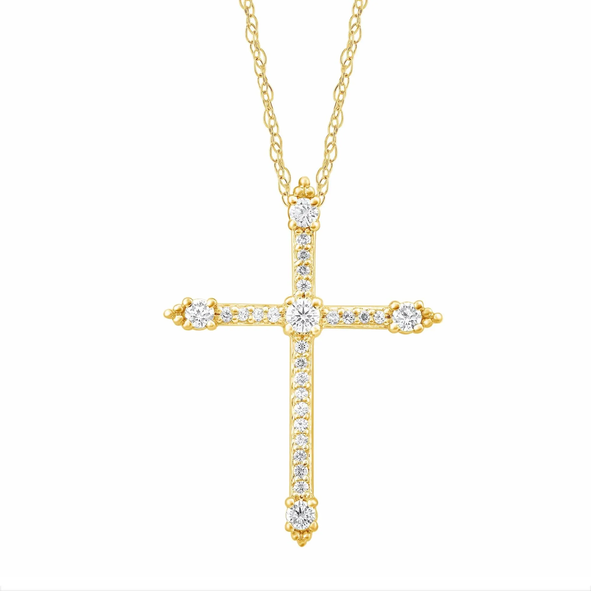 1/4 CT. Tw. Diamond Cross Pendant Necklace 14K Yellow Gold Size 18"