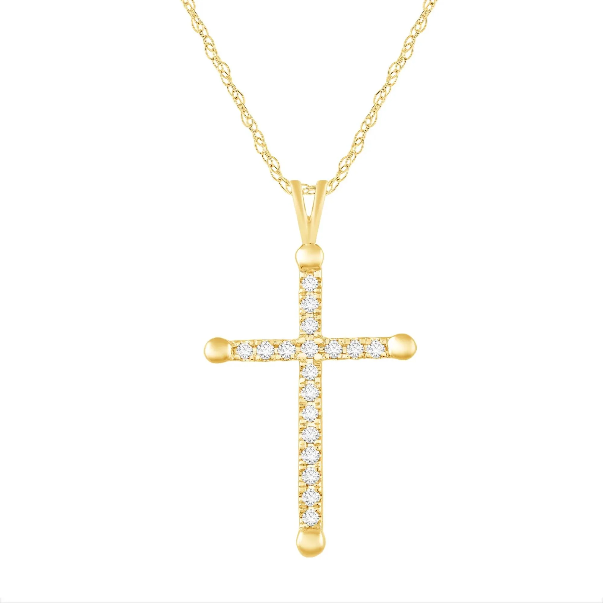 1/4 CT. Tw. Diamond Cross Pendant Necklace 10K Yellow Gold Size 18"