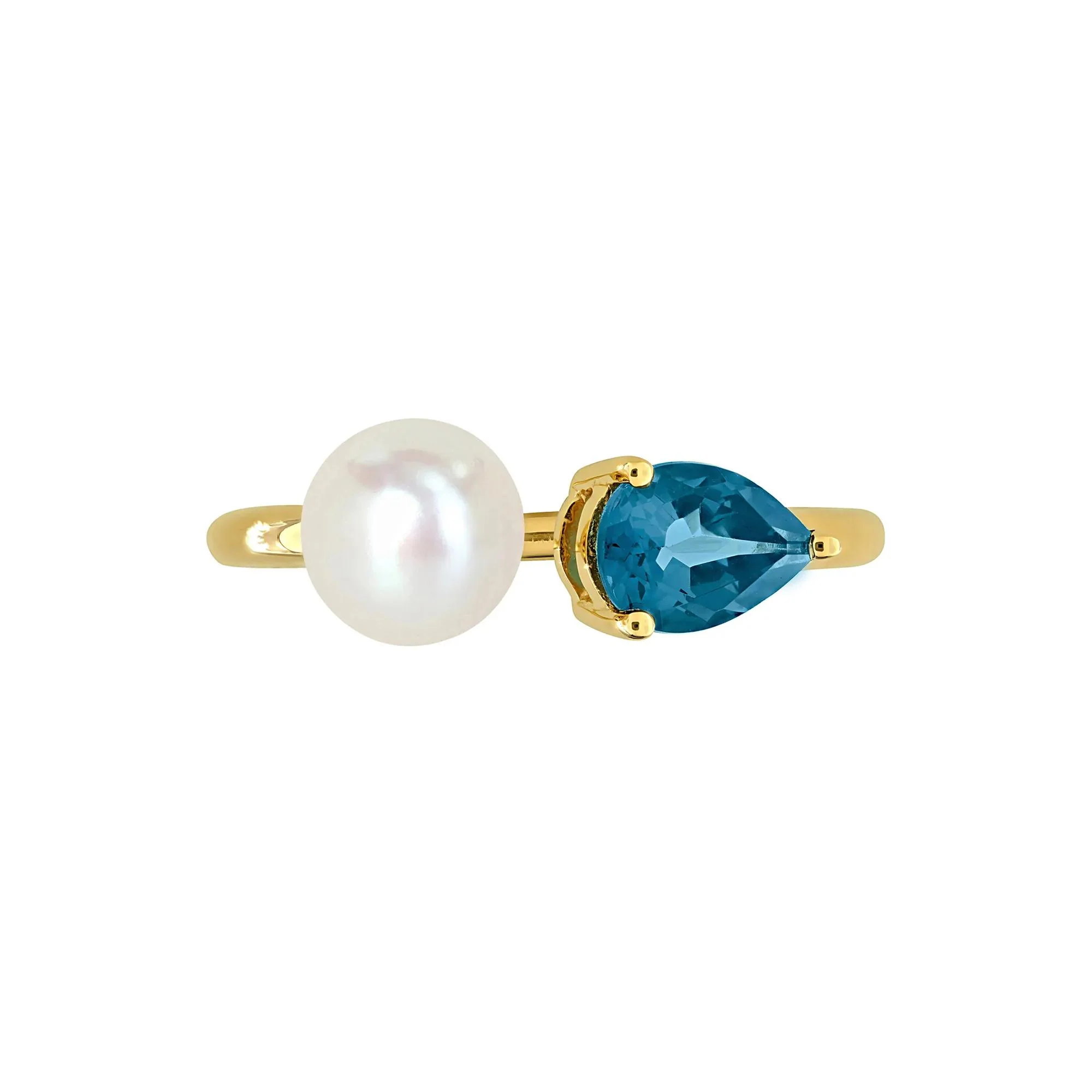 London Blue Topaz and Freshwater Pearl Bypass Ring 10K Yellow Gold Size 7 1.5mm - Image 6