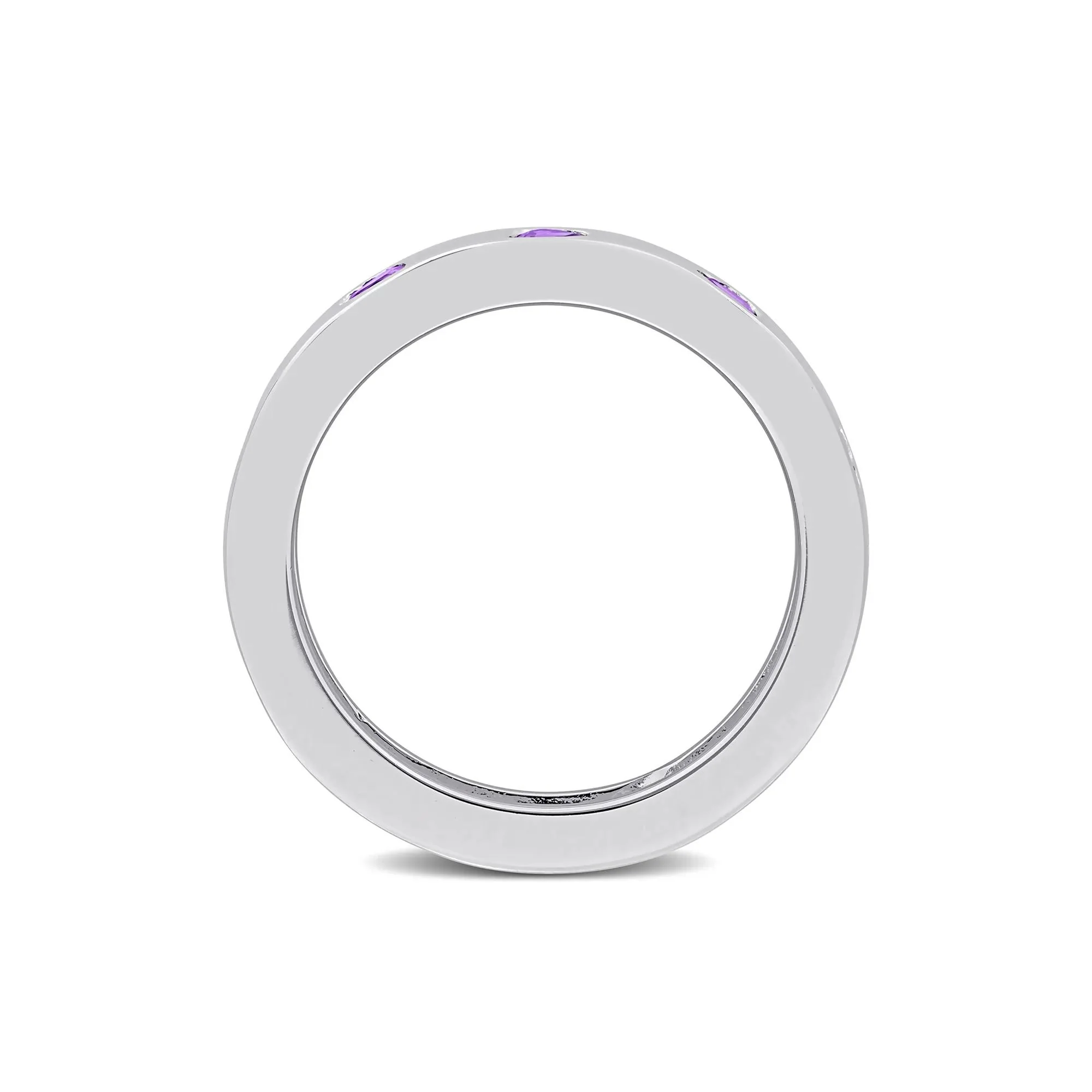 Heart-Shaped Amethyst Eternity Band Ring .925 Sterling Silver White Size 7 4mm - Image 2