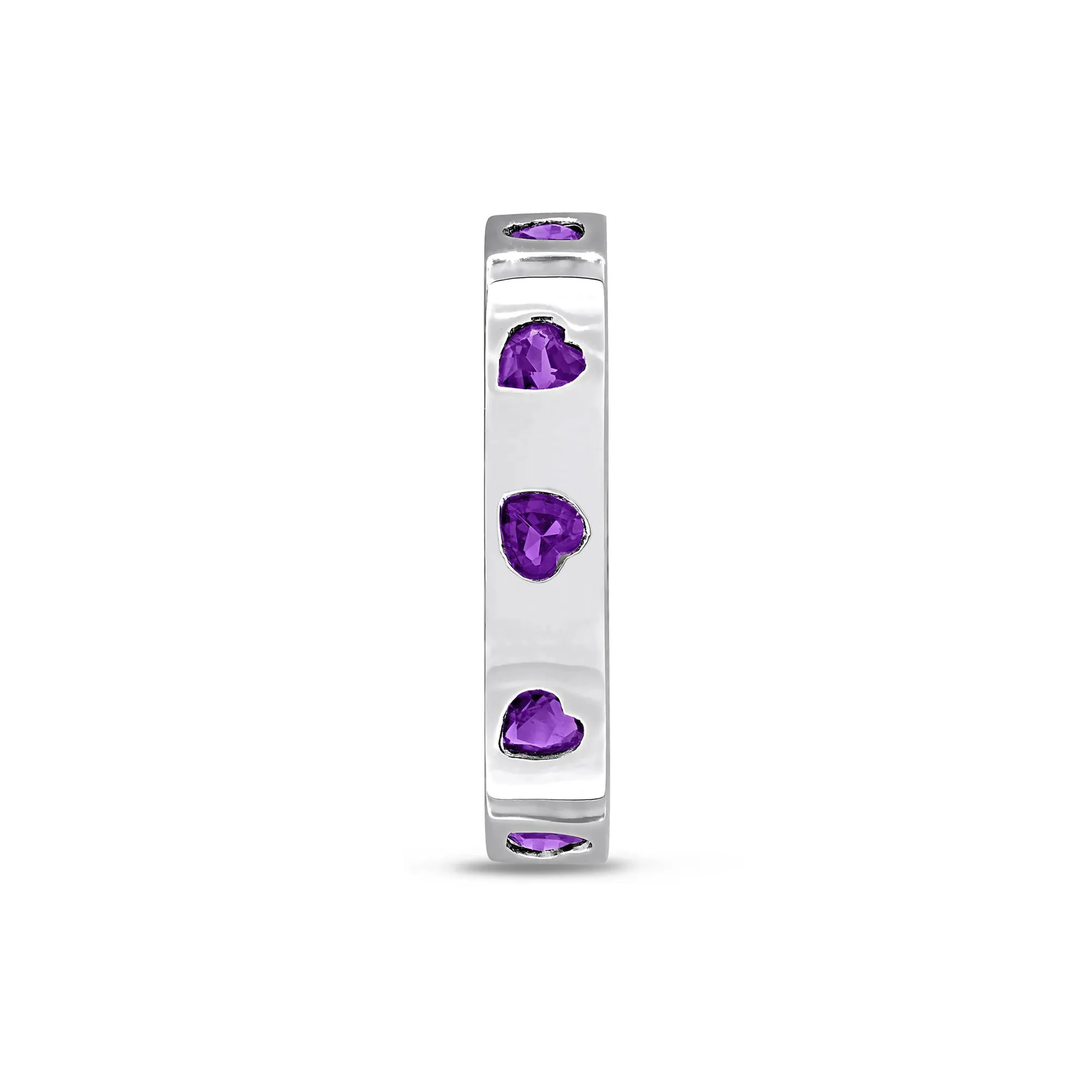 Heart-Shaped Amethyst Eternity Band Ring .925 Sterling Silver White Size 7 4mm - Image 3