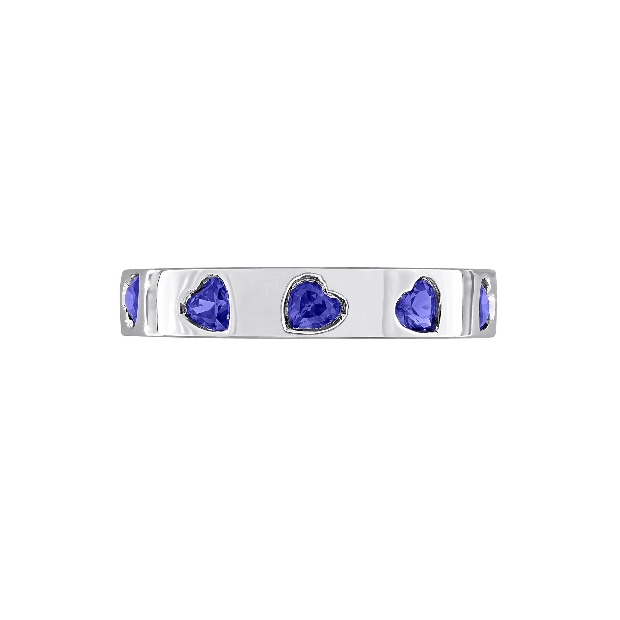 Heart-Shaped Lab-Created Blue Sapphire Eternity Band Ring .925 Sterling Silver White Size 6 4mm