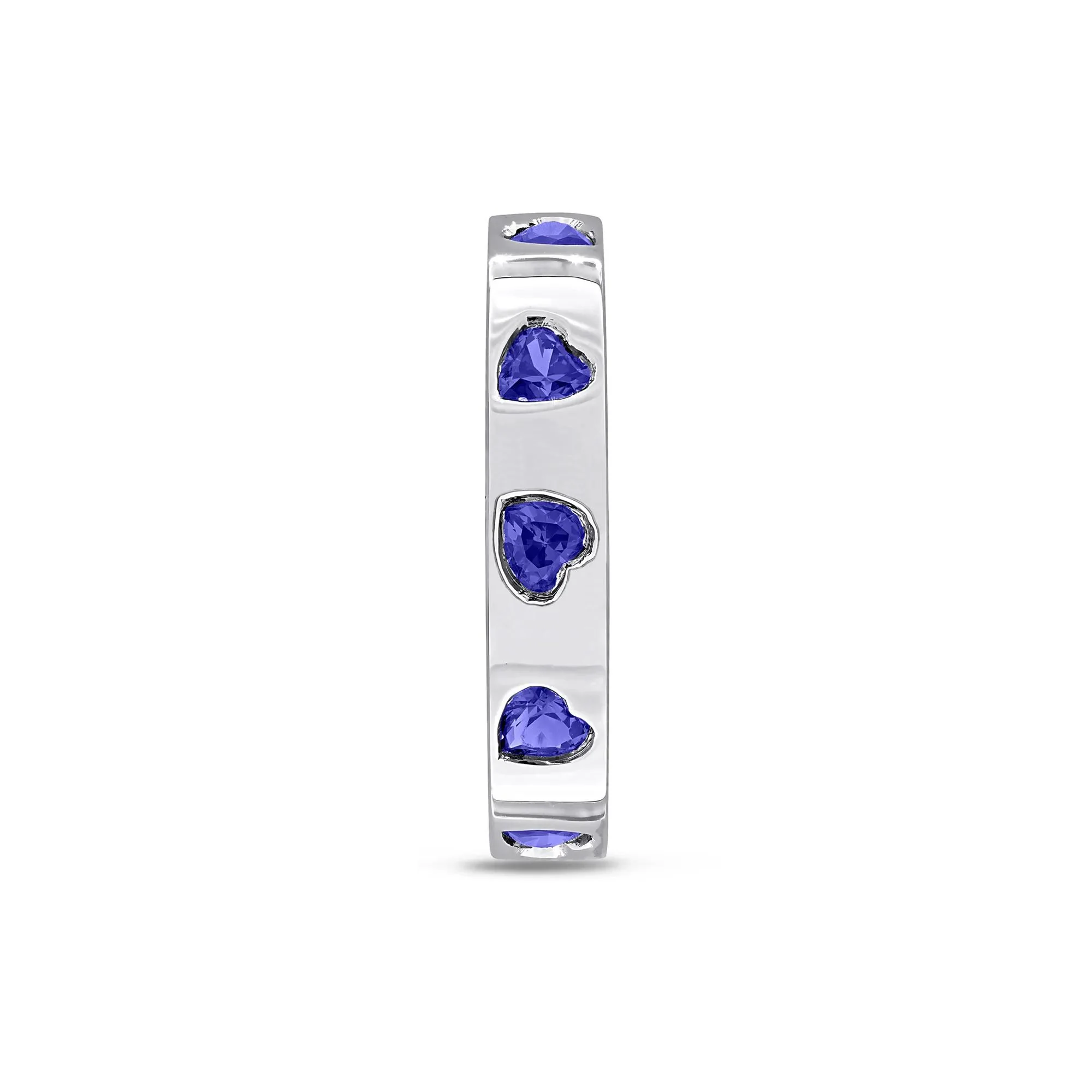 Heart-Shaped Lab-Created Blue Sapphire Eternity Band Ring .925 Sterling Silver White Size 6 4mm - Image 3