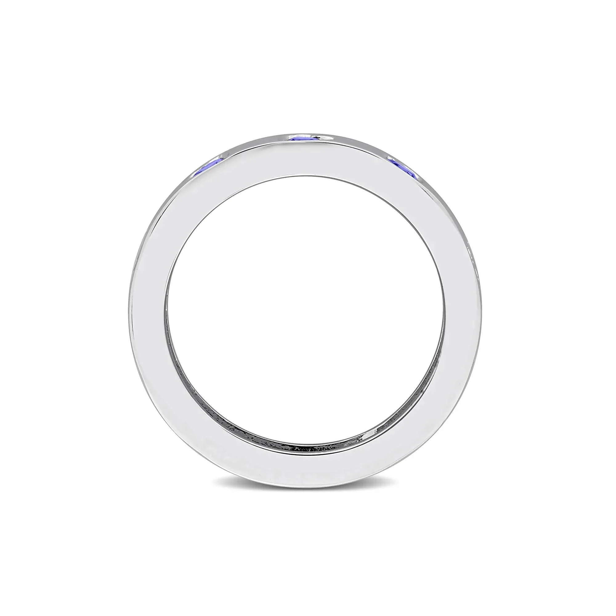 Heart-Shaped Lab-Created Blue Sapphire Eternity Band Ring .925 Sterling Silver White Size 8 4mm - Image 2