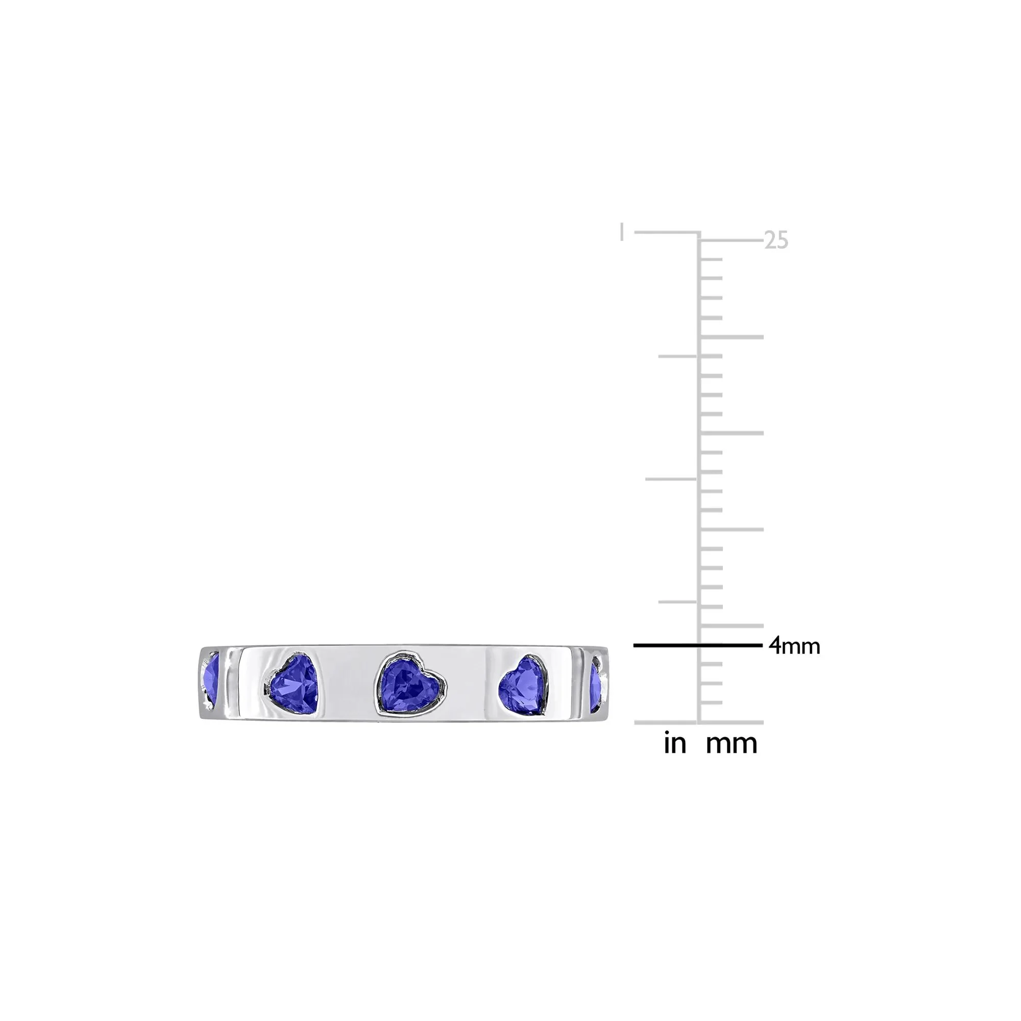 Heart-Shaped Lab-Created Blue Sapphire Eternity Band Ring .925 Sterling Silver White Size 8 4mm - Image 6