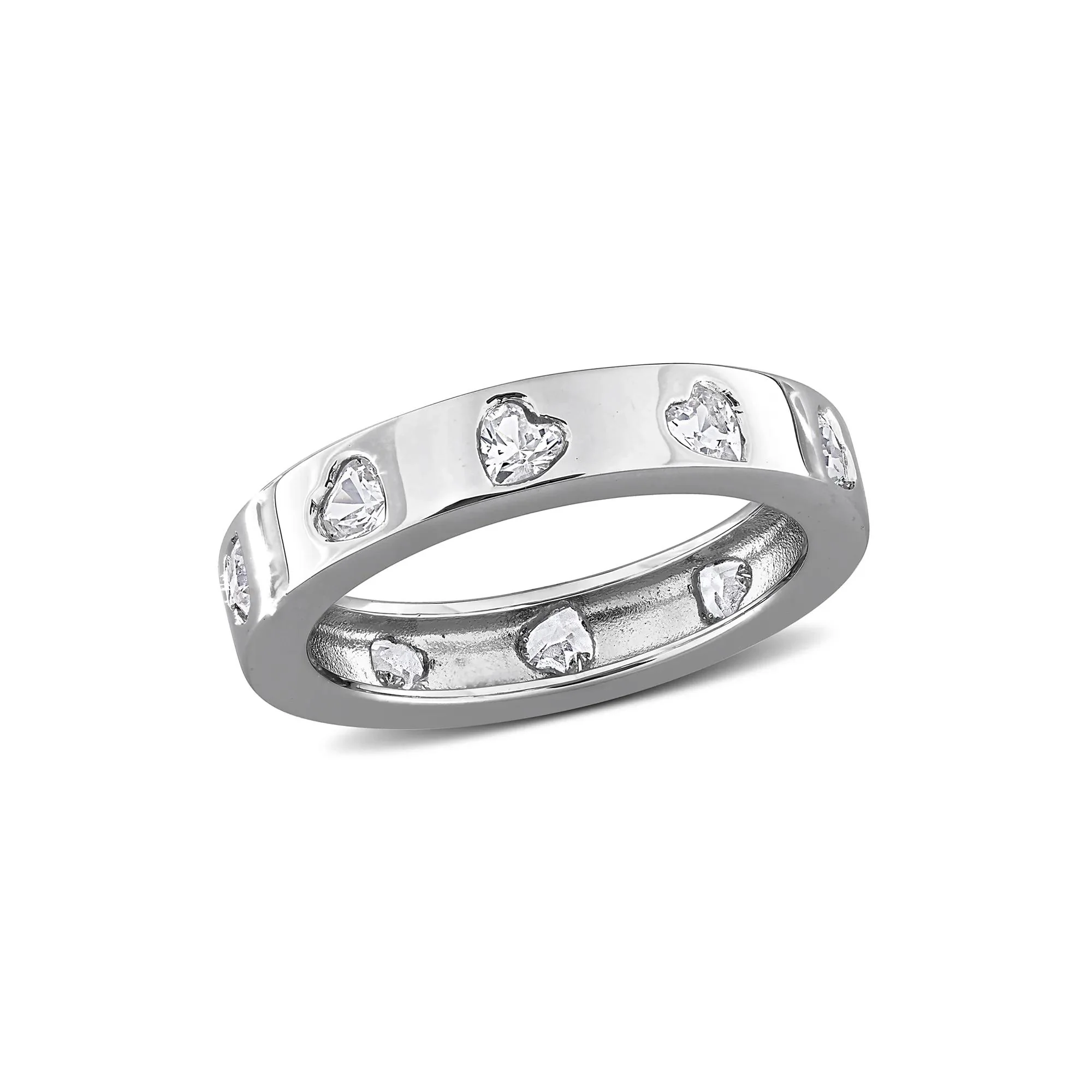 Heart-Shaped Lab-Created White Sapphire Eternity Band Ring .925 Sterling Silver Size 5 4mm - Image 4