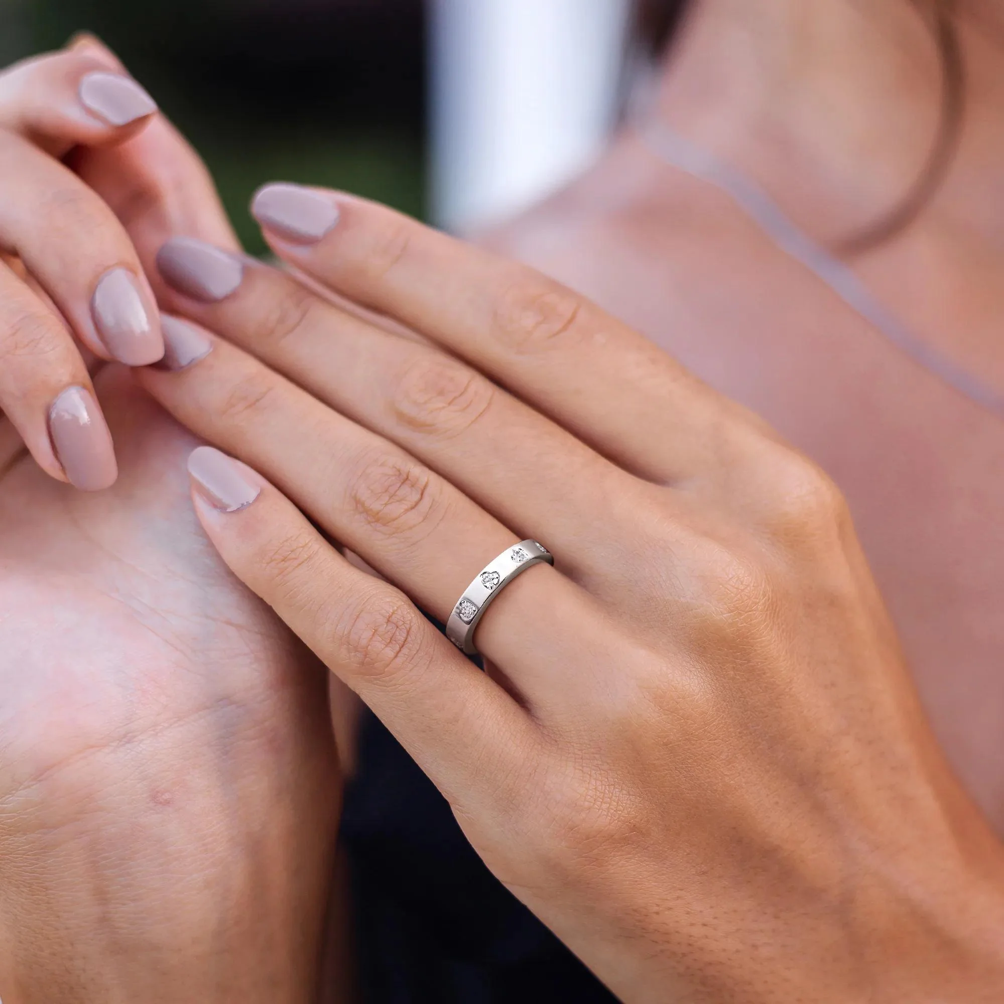 Heart-Shaped Lab-Created White Sapphire Eternity Band Ring .925 Sterling Silver Size 6 4mm - Image 5