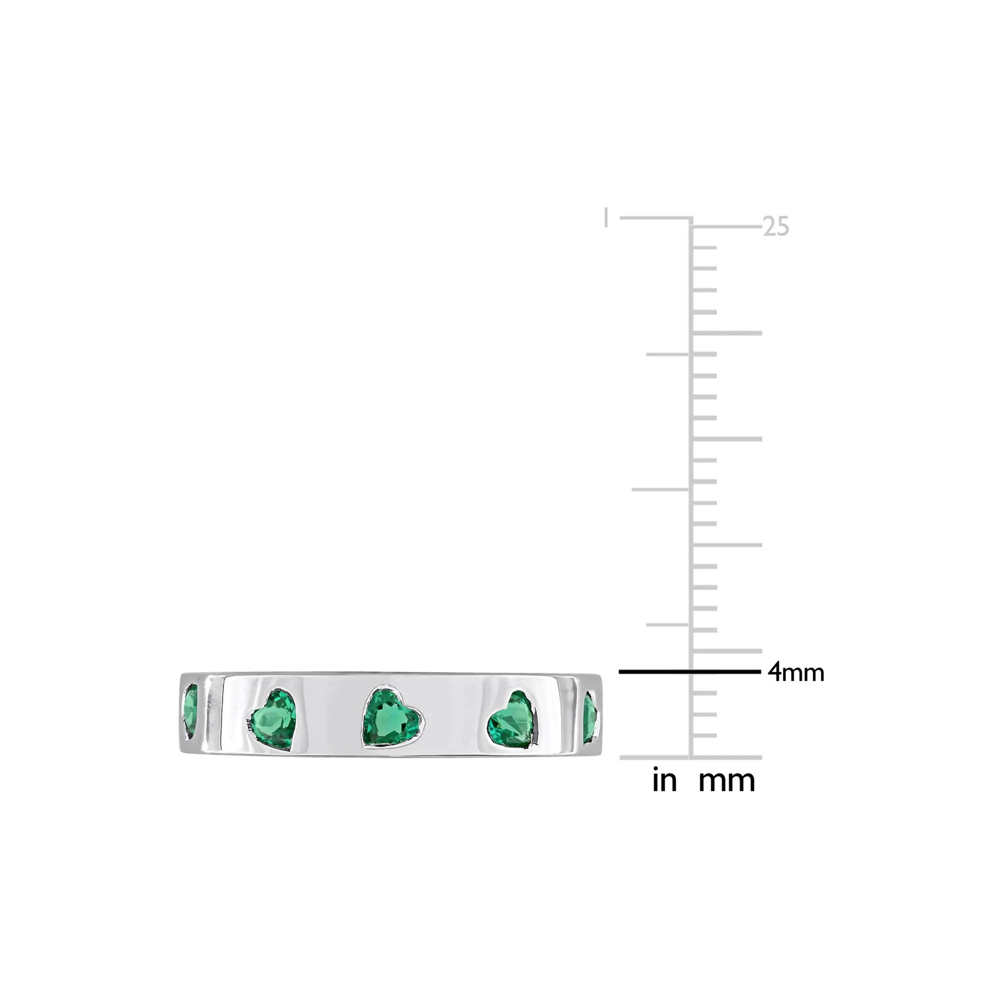 Heart-Shaped Lab-Created Emerald Eternity Band Ring .925 Sterling Silver White Size 5 4mm - Image 7