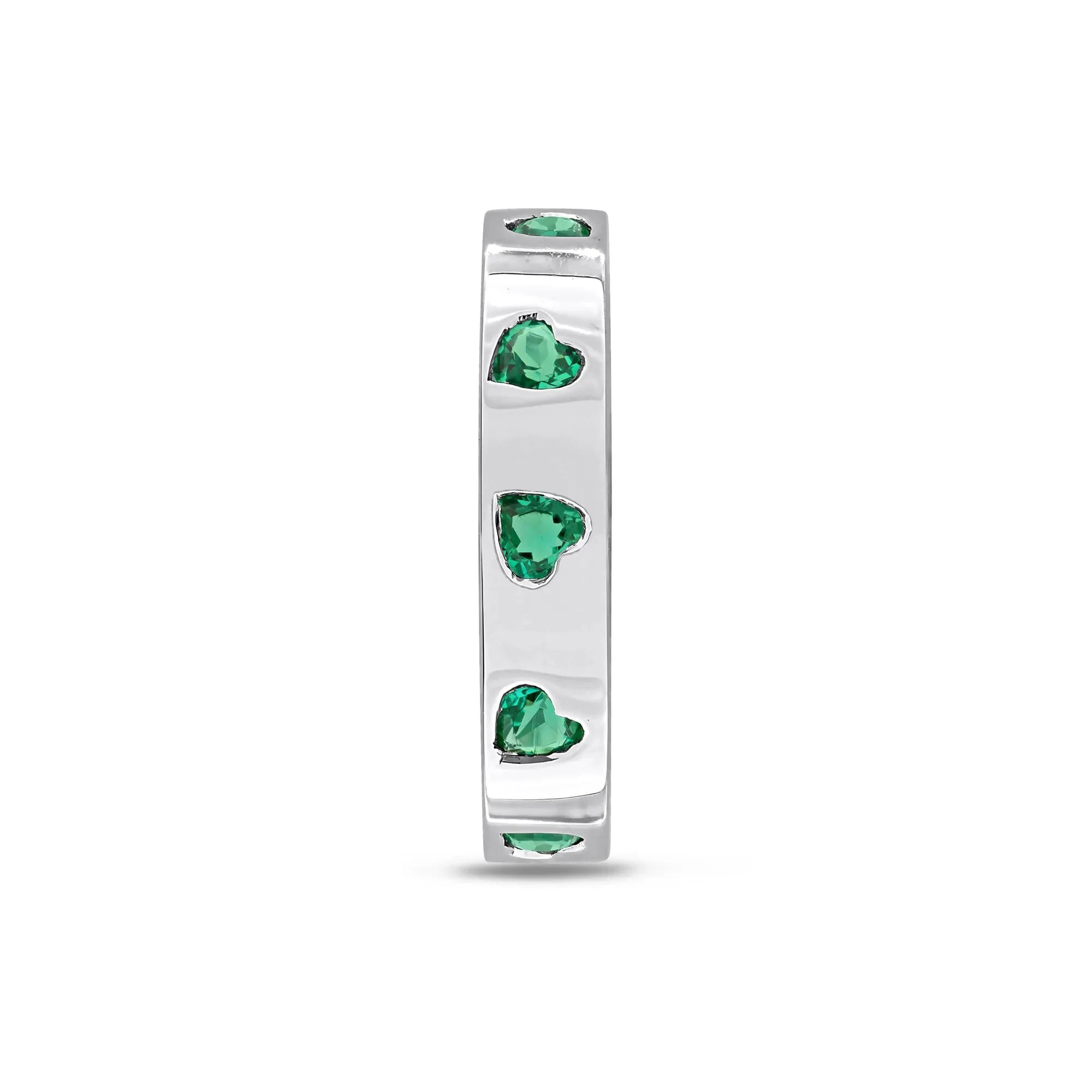 Heart-Shaped Lab-Created Emerald Eternity Band Ring .925 Sterling Silver White Size 7 4mm - Image 3
