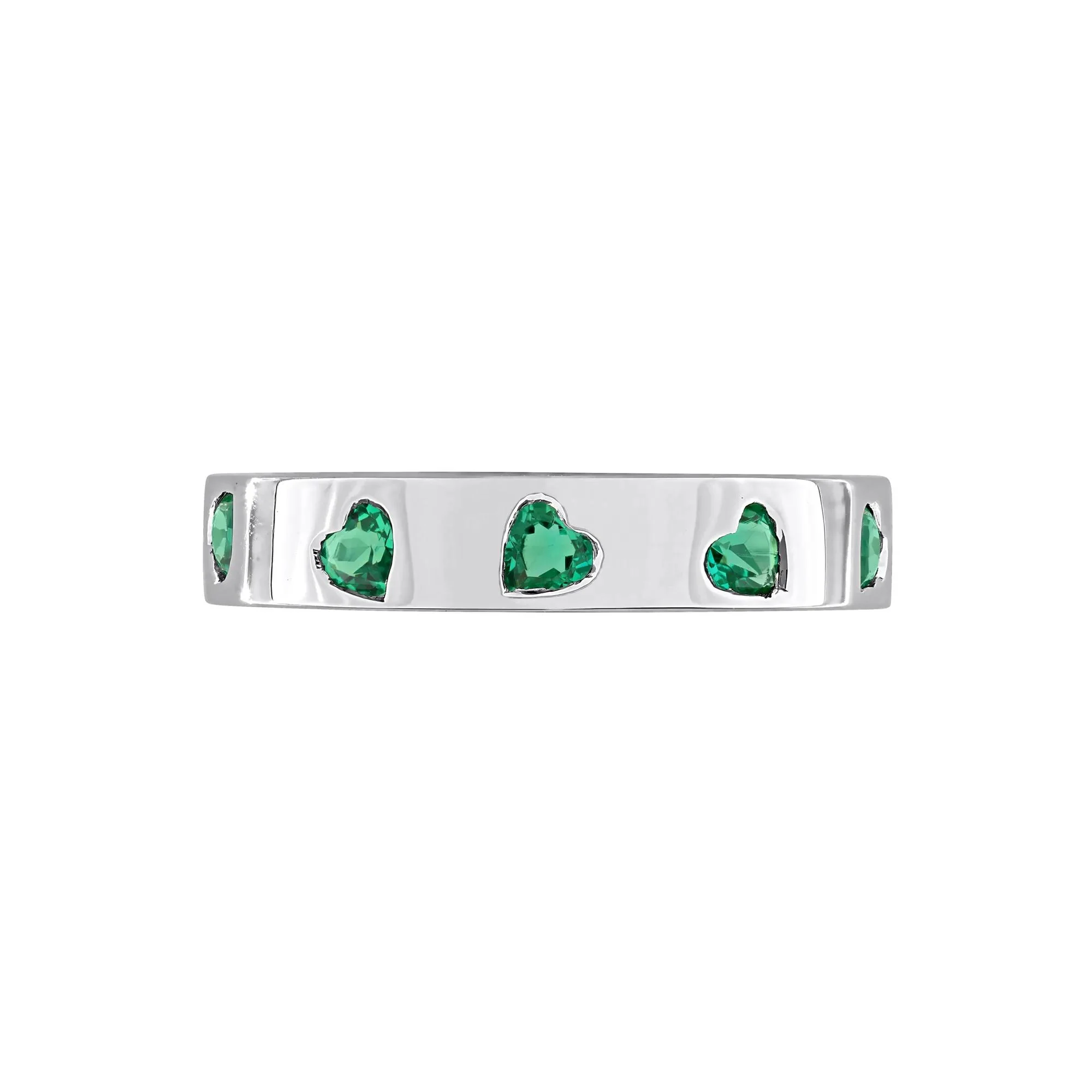 Heart-Shaped Lab-Created Emerald Eternity Band Ring .925 Sterling Silver White Size 8 4mm