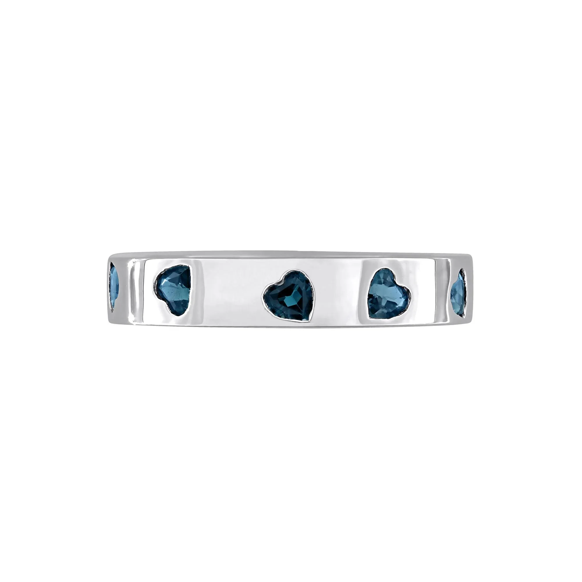 Heart-Shaped London Blue Topaz Eternity Band Ring .925 Sterling Silver White Size 7 4mm