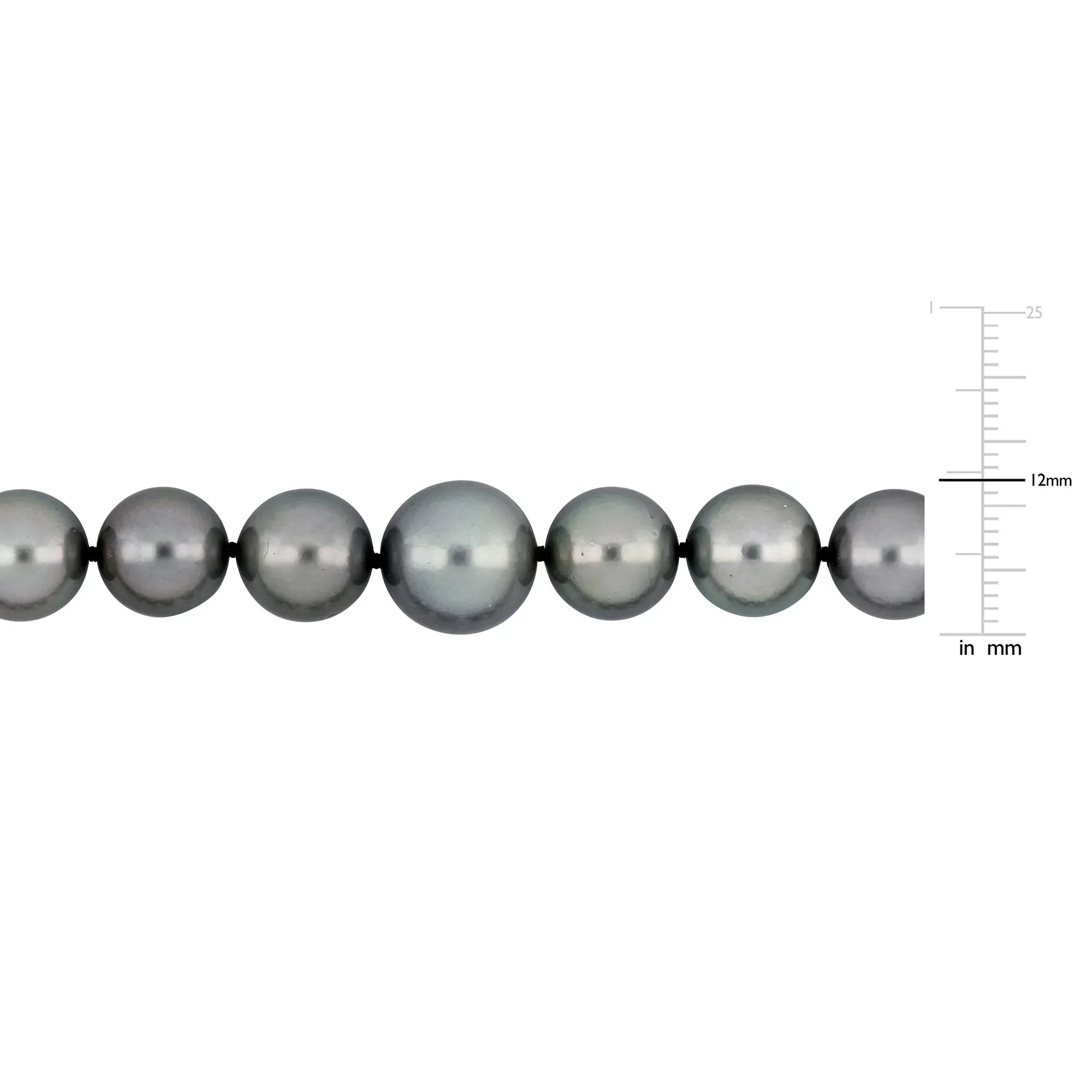 Black Tahitian Pearl and Diamond Accent Necklace 14K White Gold Size 18"