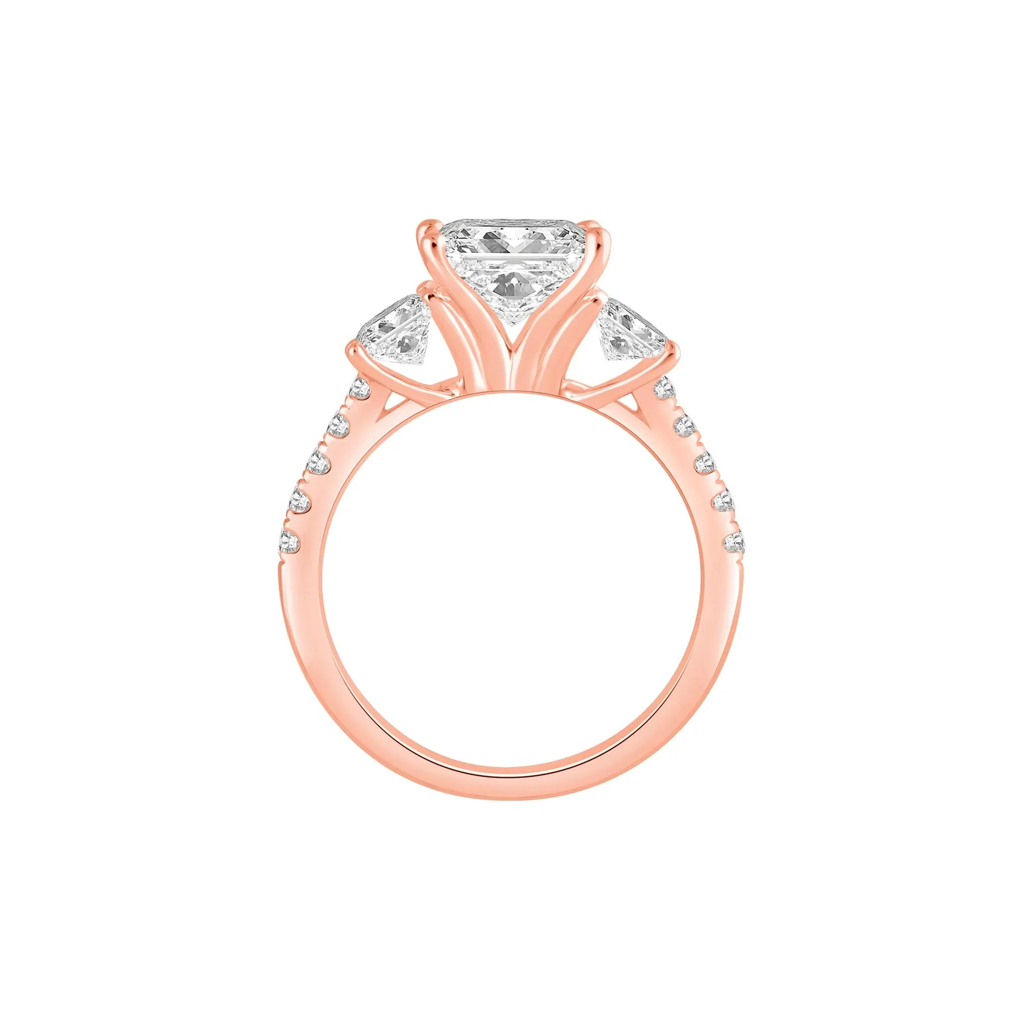 3 CT. Tw. Lab Grown Diamond Princess-Cut Three-Stone Engagement Ring 14K Rose Gold Round Brilliant Cut Size 7.5 - Image 2
