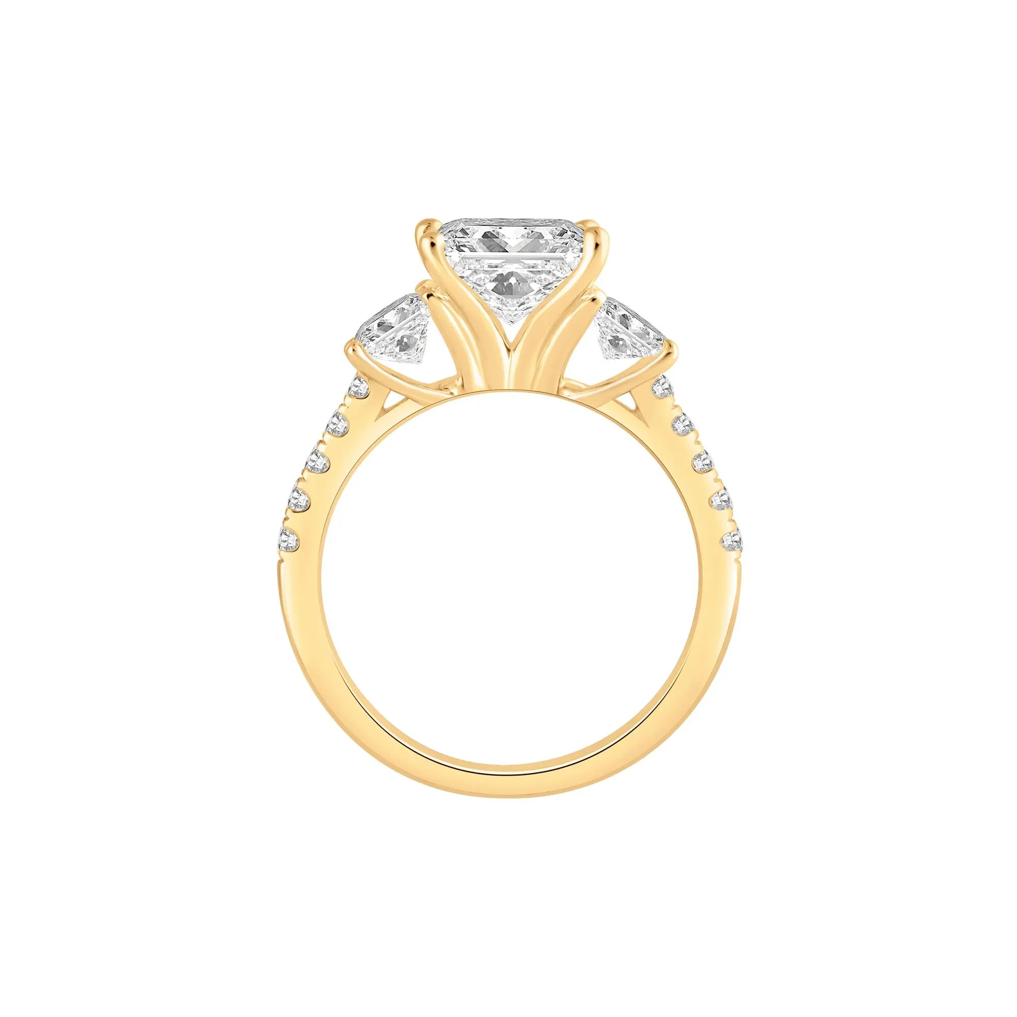 3 CT. Tw. Lab Grown Diamond Princess-Cut Three-Stone Engagement Ring 14K Yellow Gold Round Brilliant Cut Size 9 - Image 2