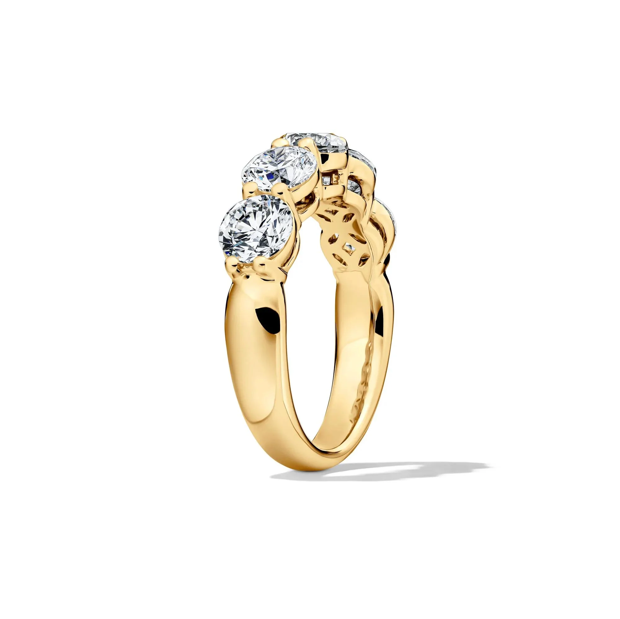 3 CT. Tw. Lab Grown Diamond Five-Stone Anniversary Band Ring 14K Yellow Gold Round Brilliant Cut Size 4 5.5mm - Image 3