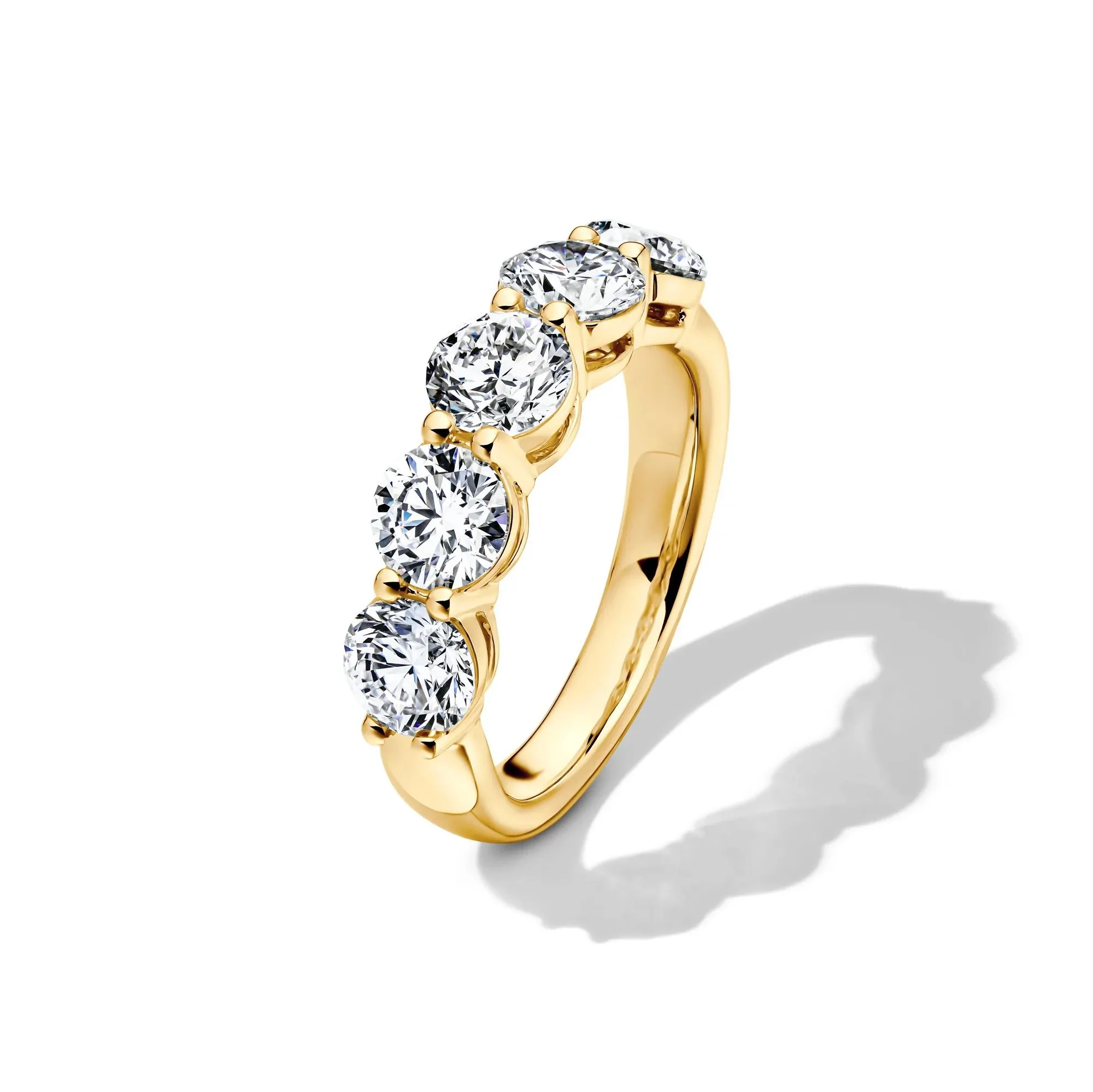 3 CT. Tw. Lab Grown Diamond Five-Stone Anniversary Band Ring 14K Yellow Gold Round Brilliant Cut Size 4 5.5mm - Image 4