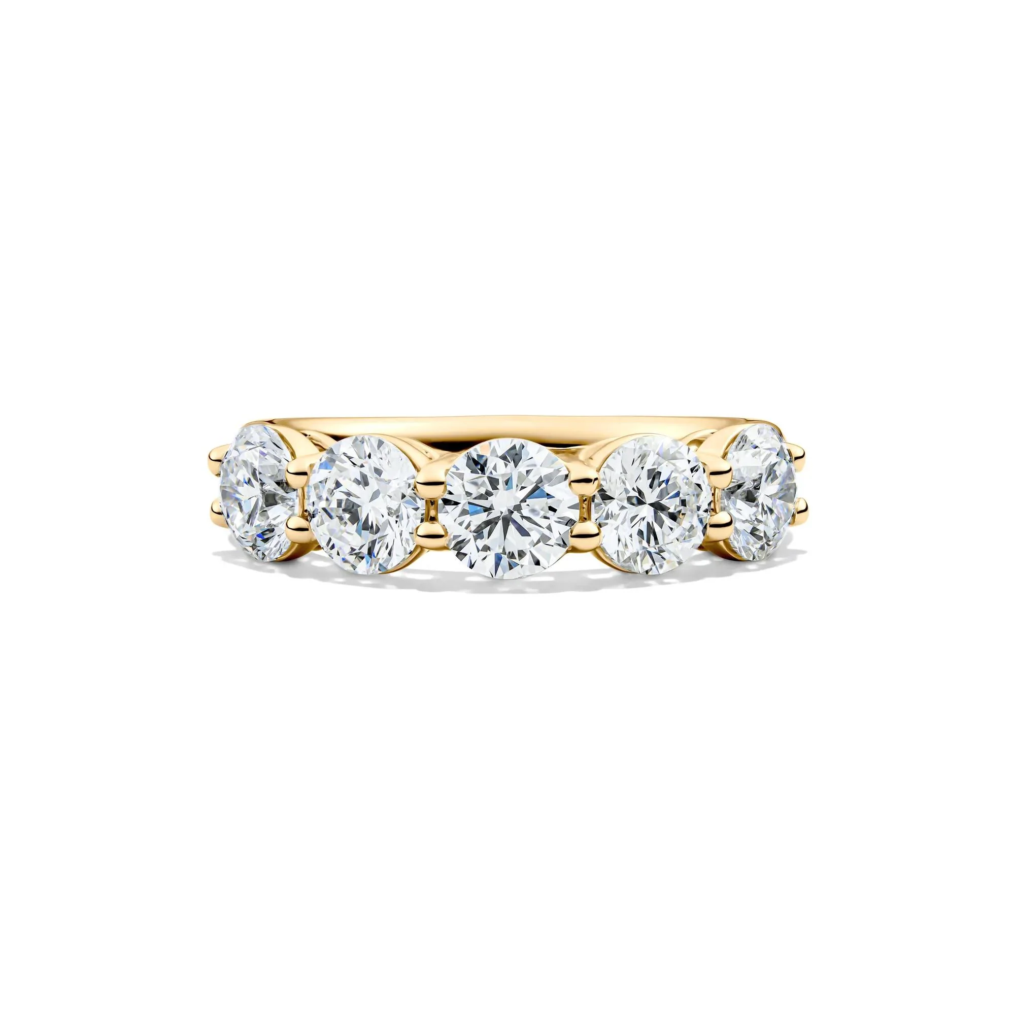 3 CT. Tw. Lab Grown Diamond Five-Stone Anniversary Band Ring 14K Yellow Gold Round Brilliant Cut Size 9 5.5mm