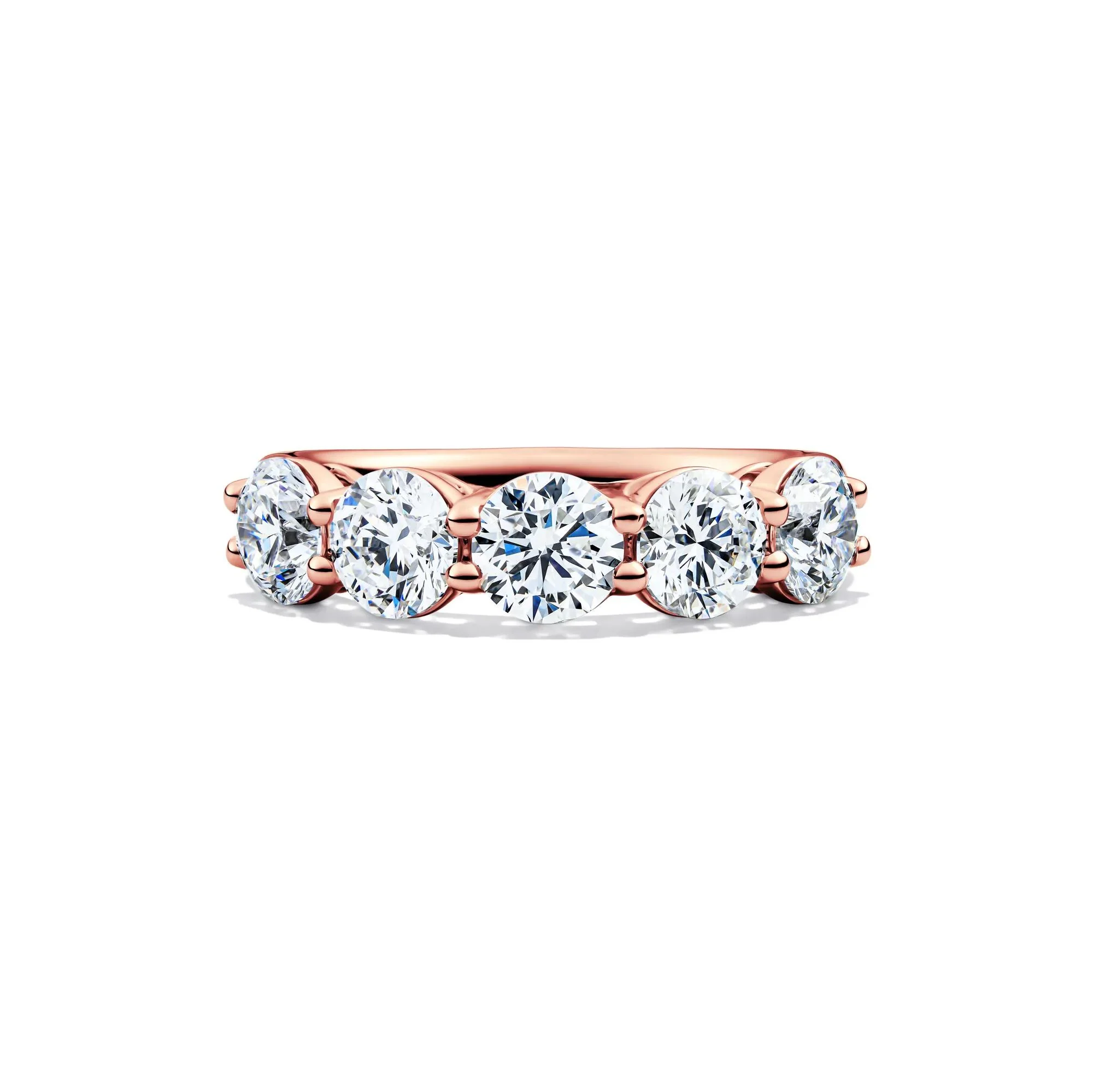 3 CT. Tw. Lab Grown Diamond Five-Stone Anniversary Band Ring 14K Rose Gold Round Brilliant Cut Size 5.5.5mm