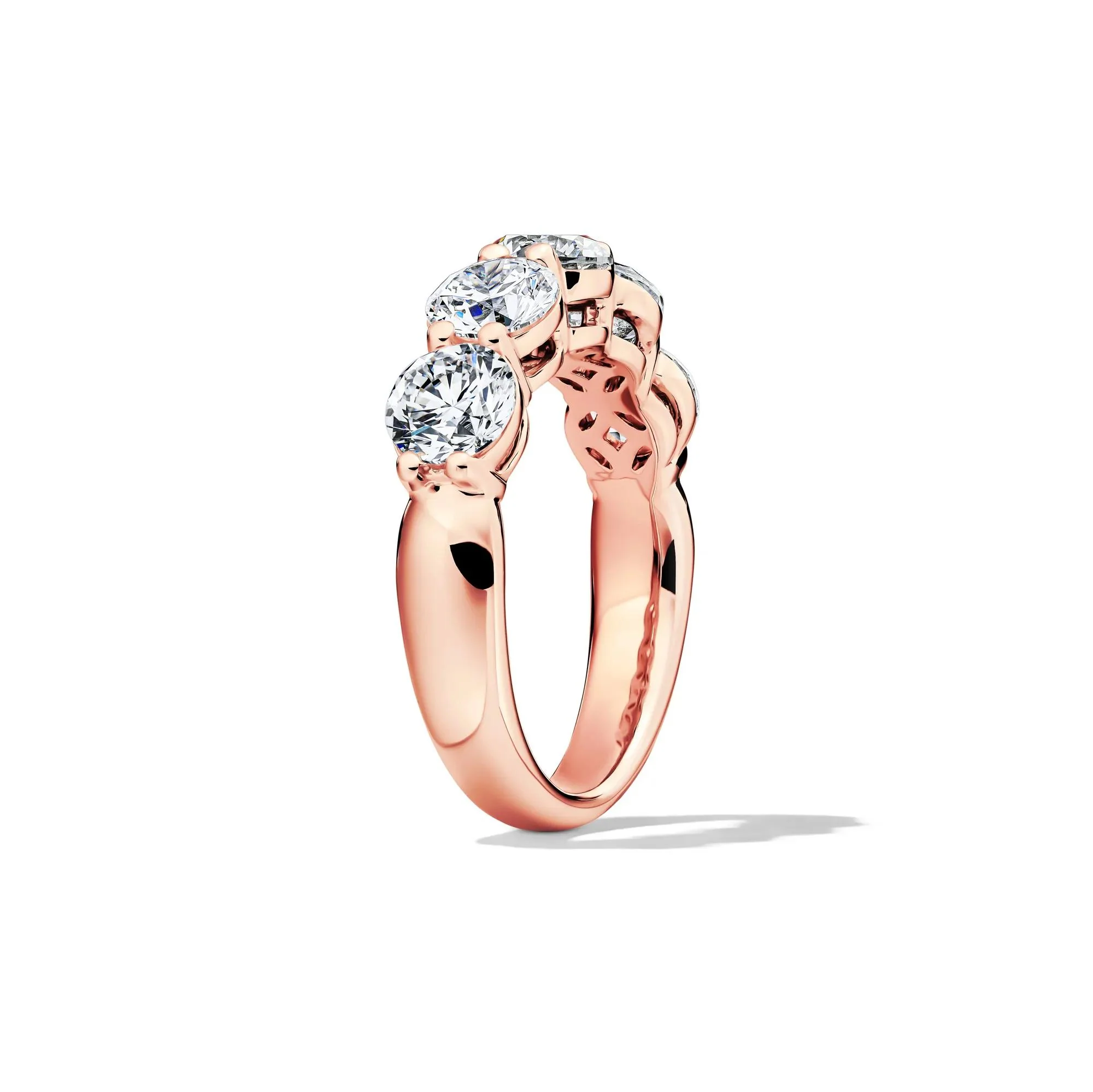 3 CT. Tw. Lab Grown Diamond Five-Stone Anniversary Band Ring 14K Rose Gold Round Brilliant Cut Size 8 5.5mm - Image 3