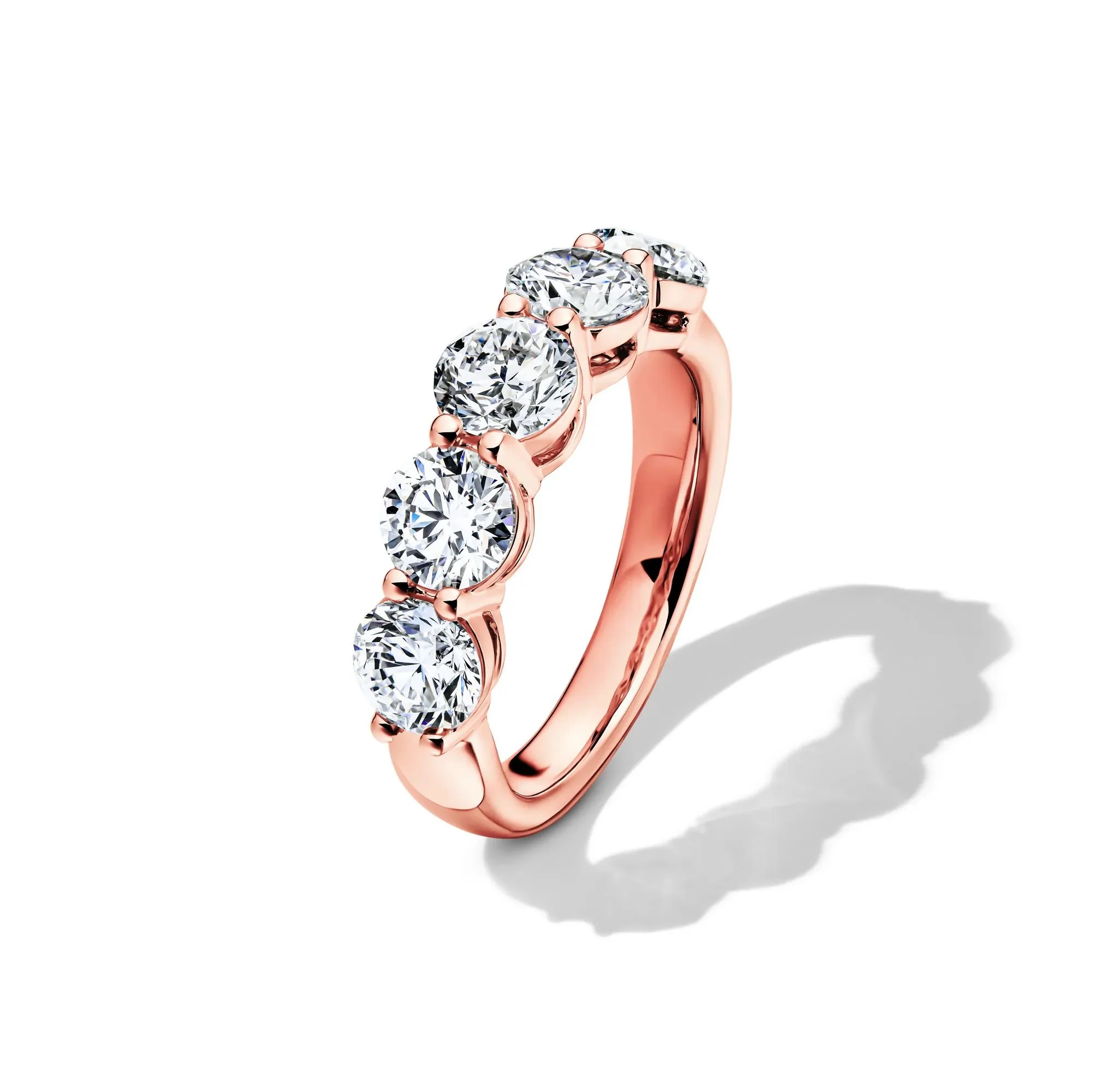 3 CT. Tw. Lab Grown Diamond Five-Stone Anniversary Band Ring 14K Rose Gold Round Brilliant Cut Size 8.5.5mm - Image 4