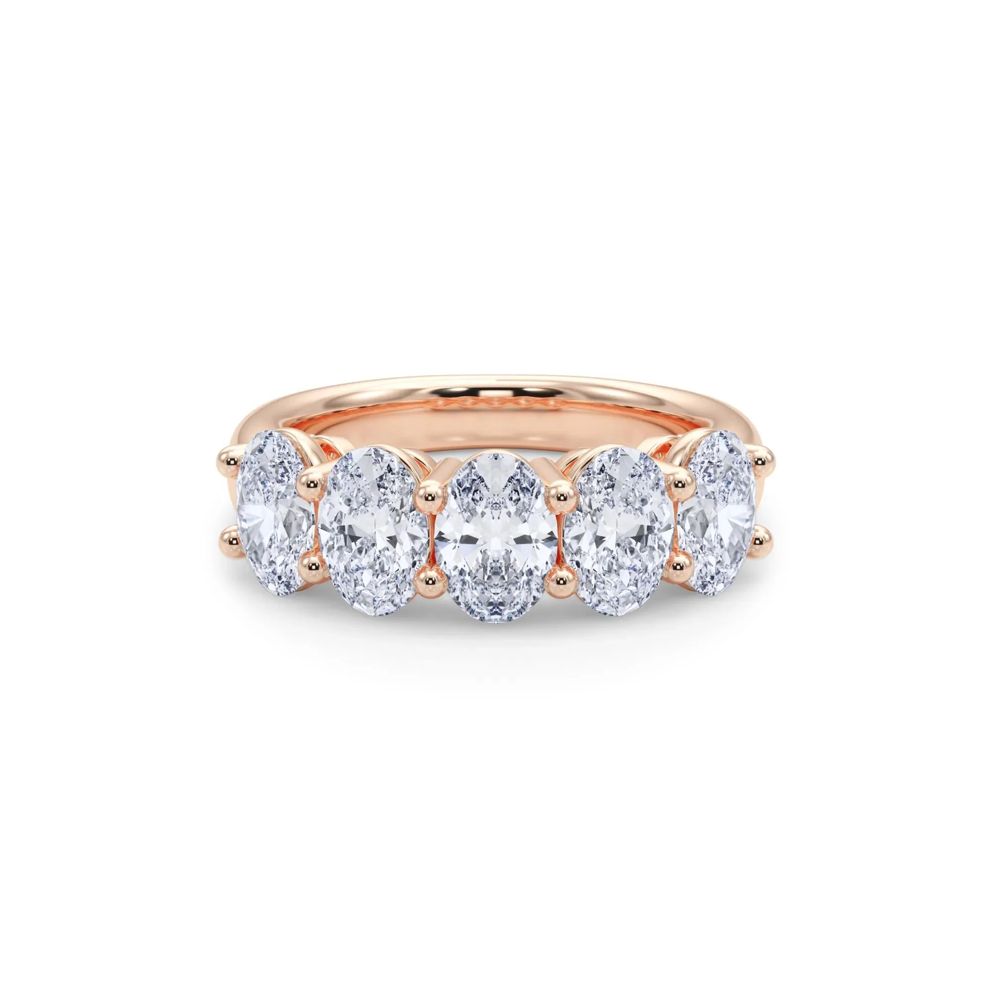 3 CT. Tw. Lab Grown Diamond Five-Stone Anniversary Band Ring 14K Rose Gold Size 4 6.5mm - Image 4