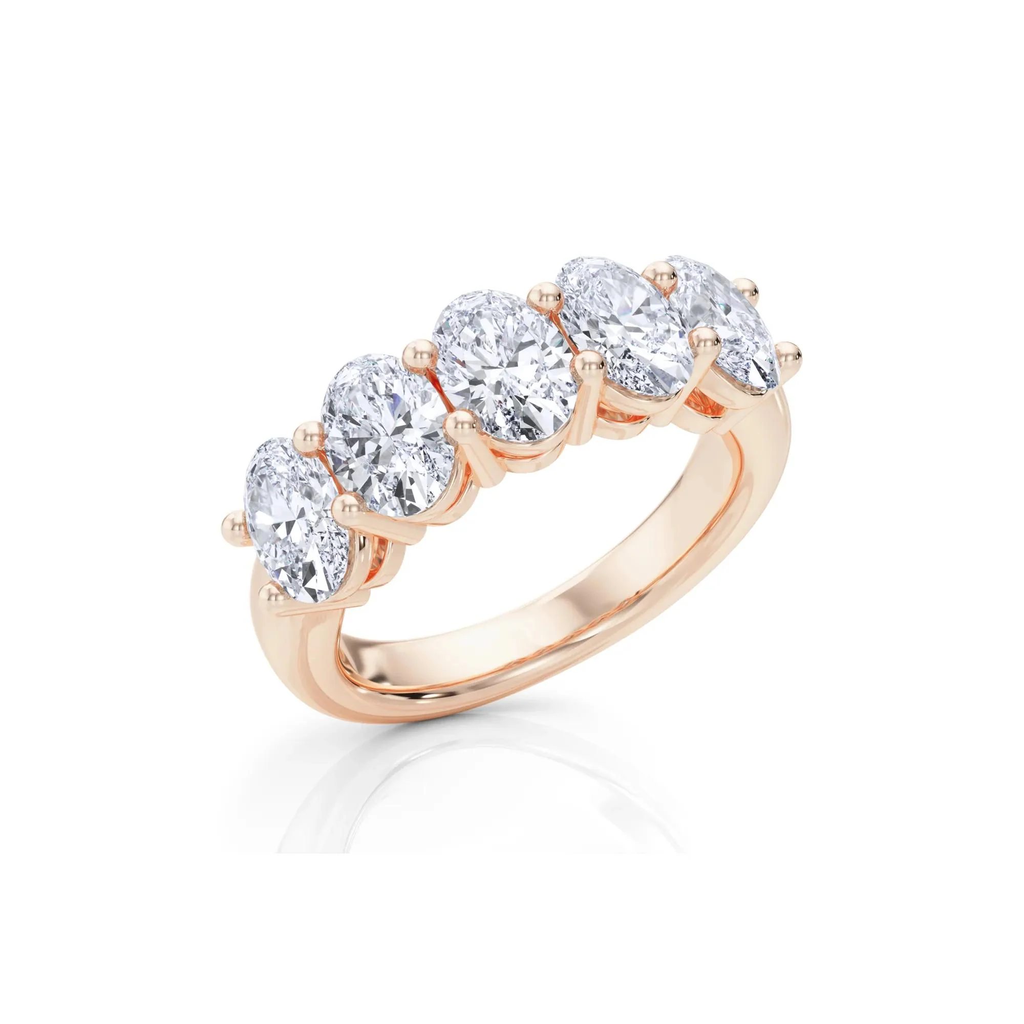 3 CT. Tw. Lab Grown Diamond Five-Stone Anniversary Band Ring 14K Rose Gold Size 4.5 6.5mm - Image 5