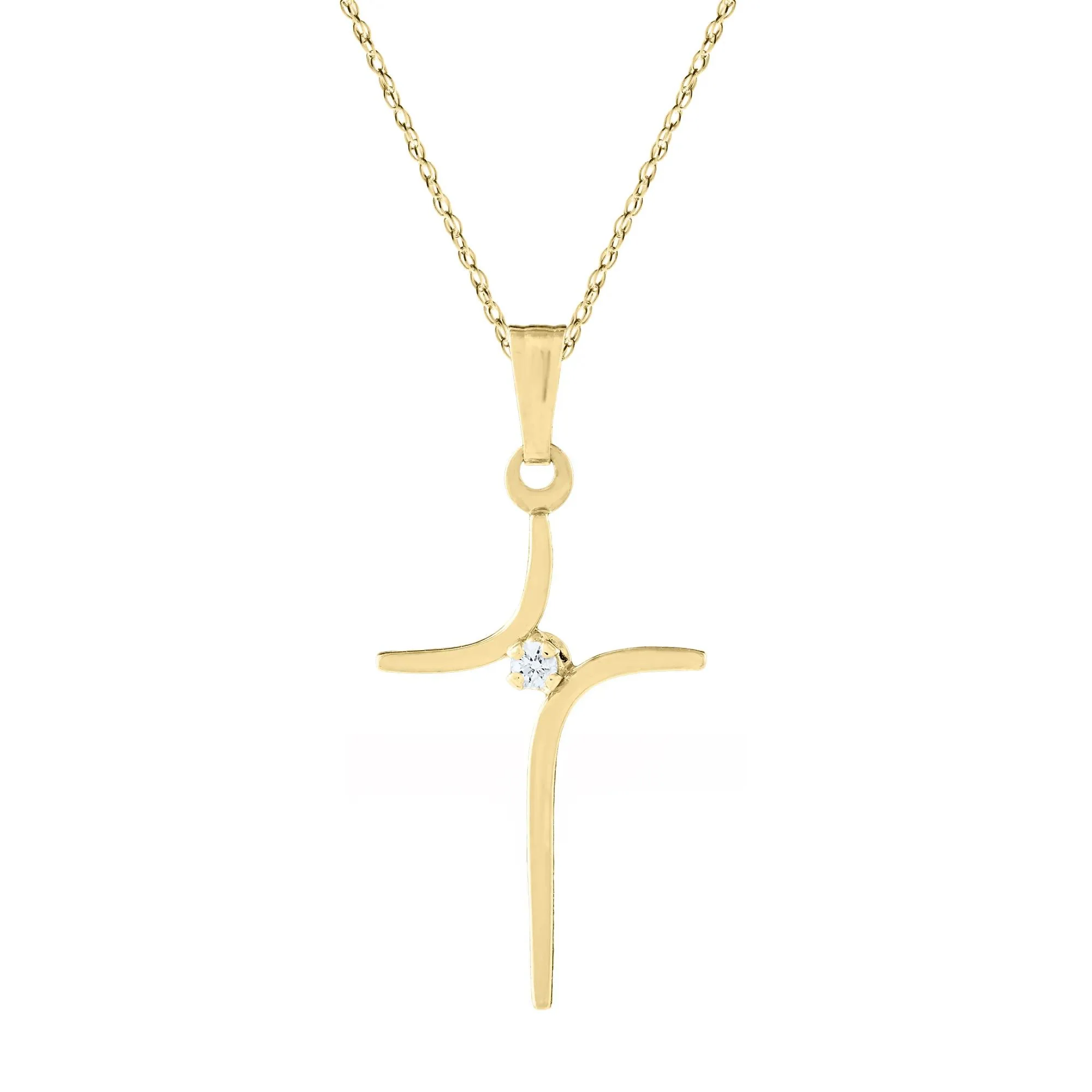 Diamond Accent Cross Pendant Necklace 14K Yellow Gold