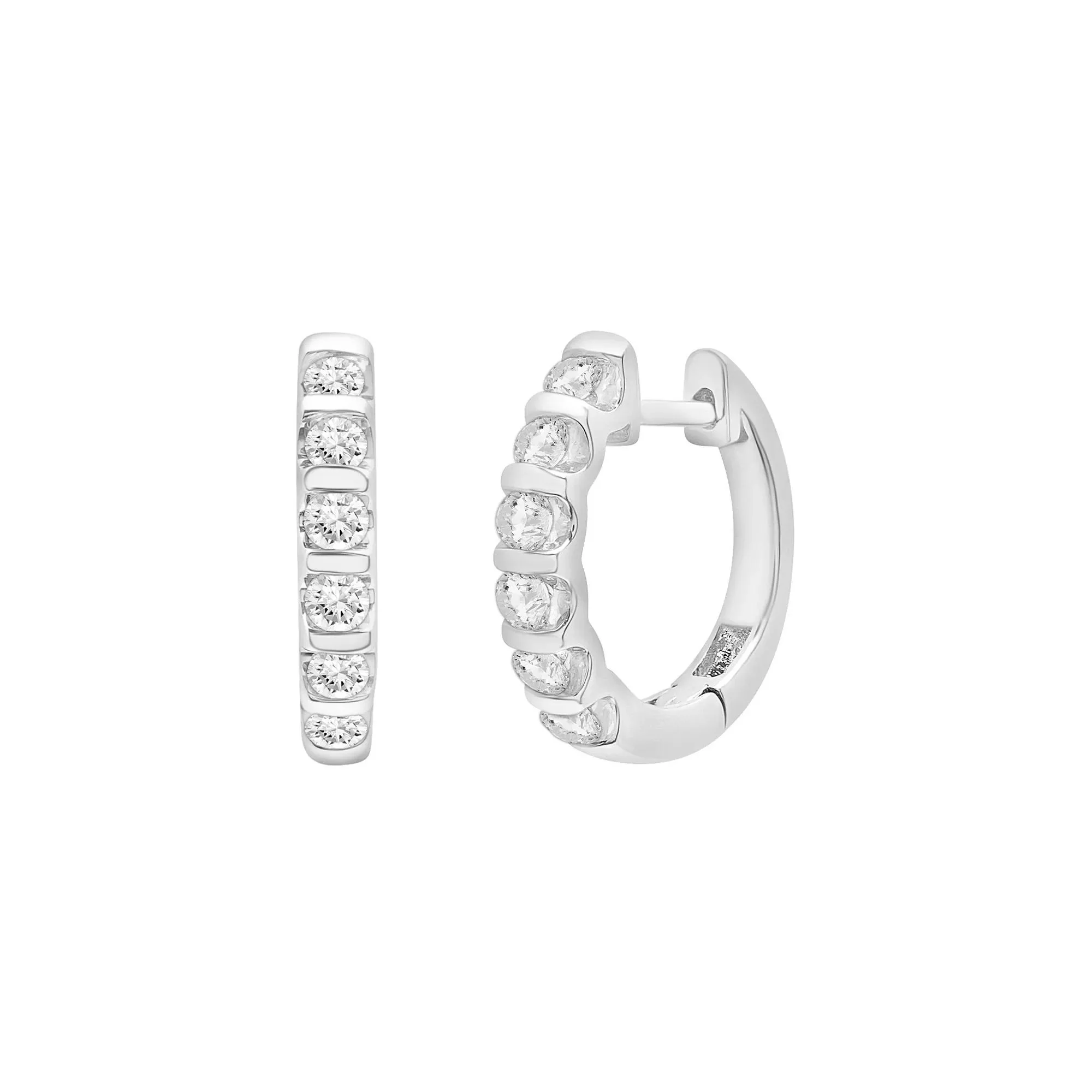 1/2 CT. Tw. Diamond Hoop Bar Earrings 10K White Gold Size 13.00mm