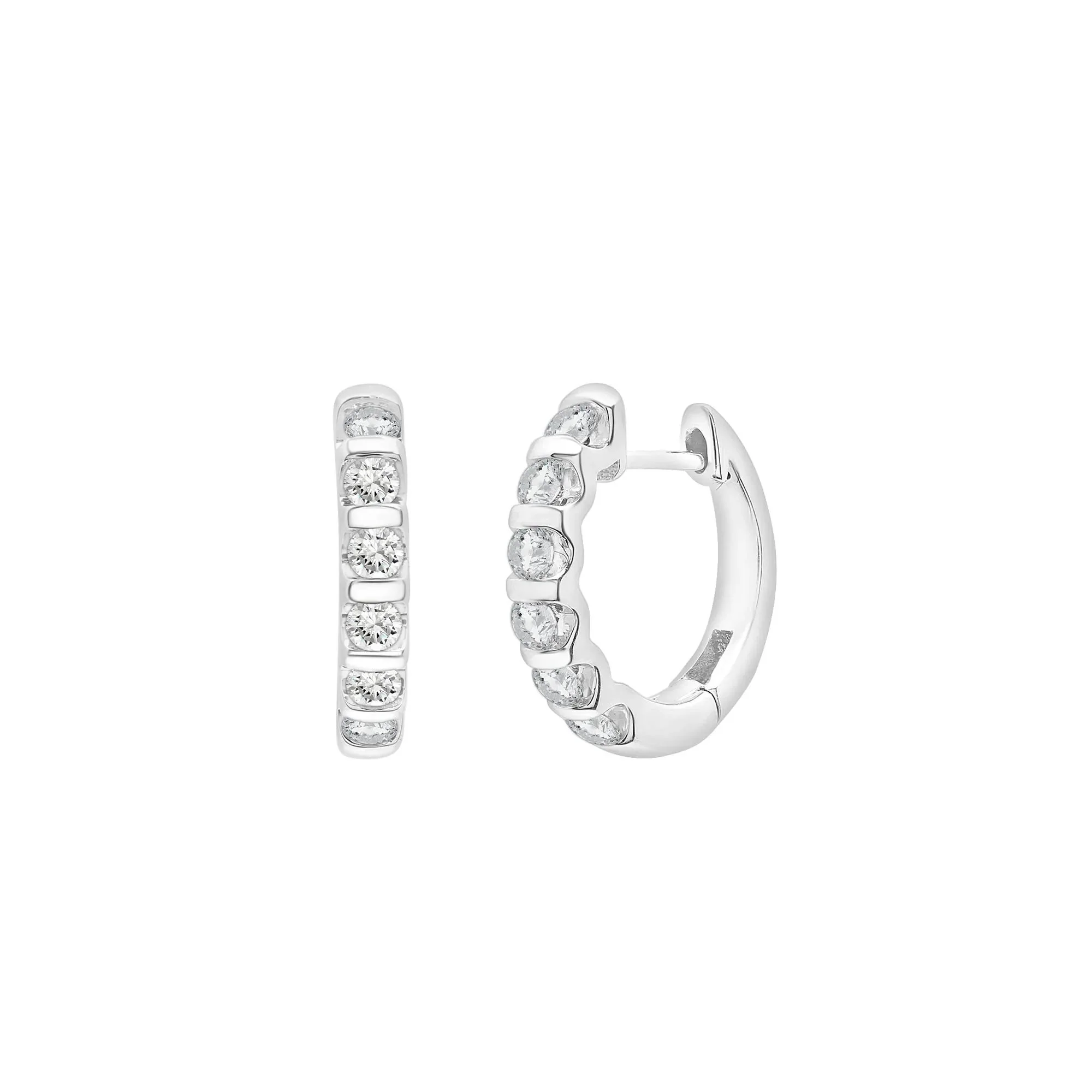 1/4 CT. Tw. Diamond Huggie Hoop Bar Earrings 10K White Gold Size 11.50mm