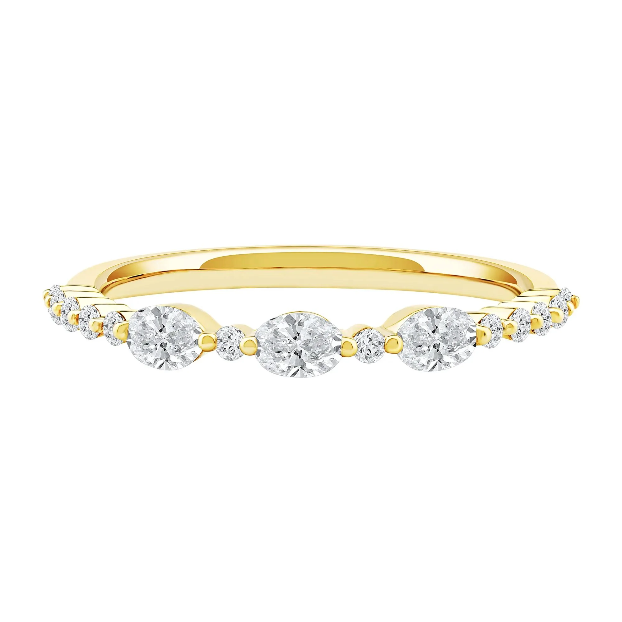 1/2 CT. Tw. Lab Grown Diamond Oval Band Ring 10K Yellow Gold Round Brilliant Cut Size 8.5 2mm