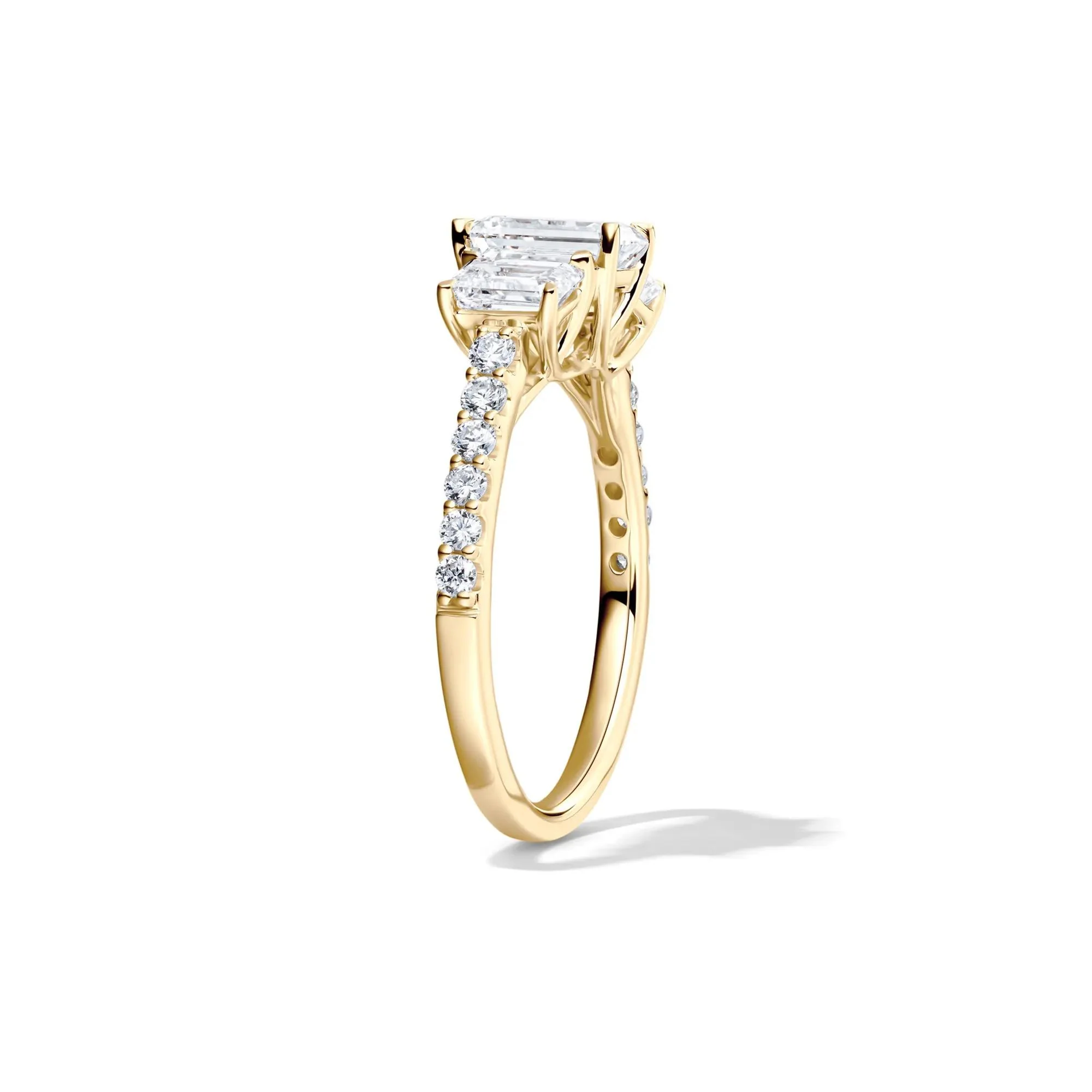 2 CT. Tw. Lab Grown Diamond Emerald-Cut Three Stone Ring 14K Yellow Gold Round Brilliant Cut Size 6.5 - Image 3