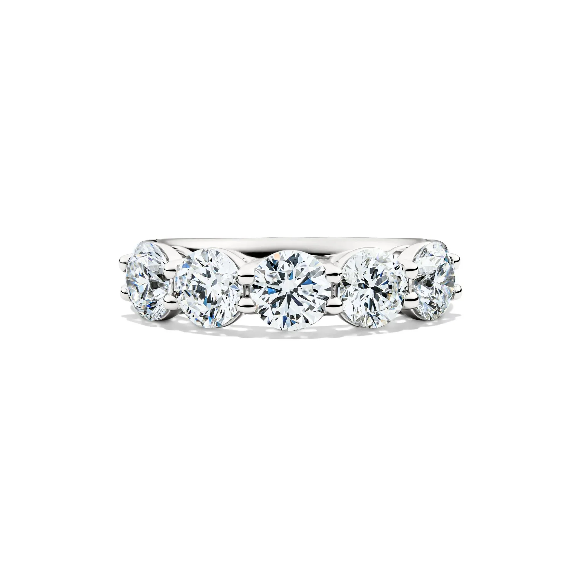 3 CT. Tw. Lab Grown Diamond Five-Stone Anniversary Band Ring 14K White Gold Round Brilliant Cut Size 7 5.5mm