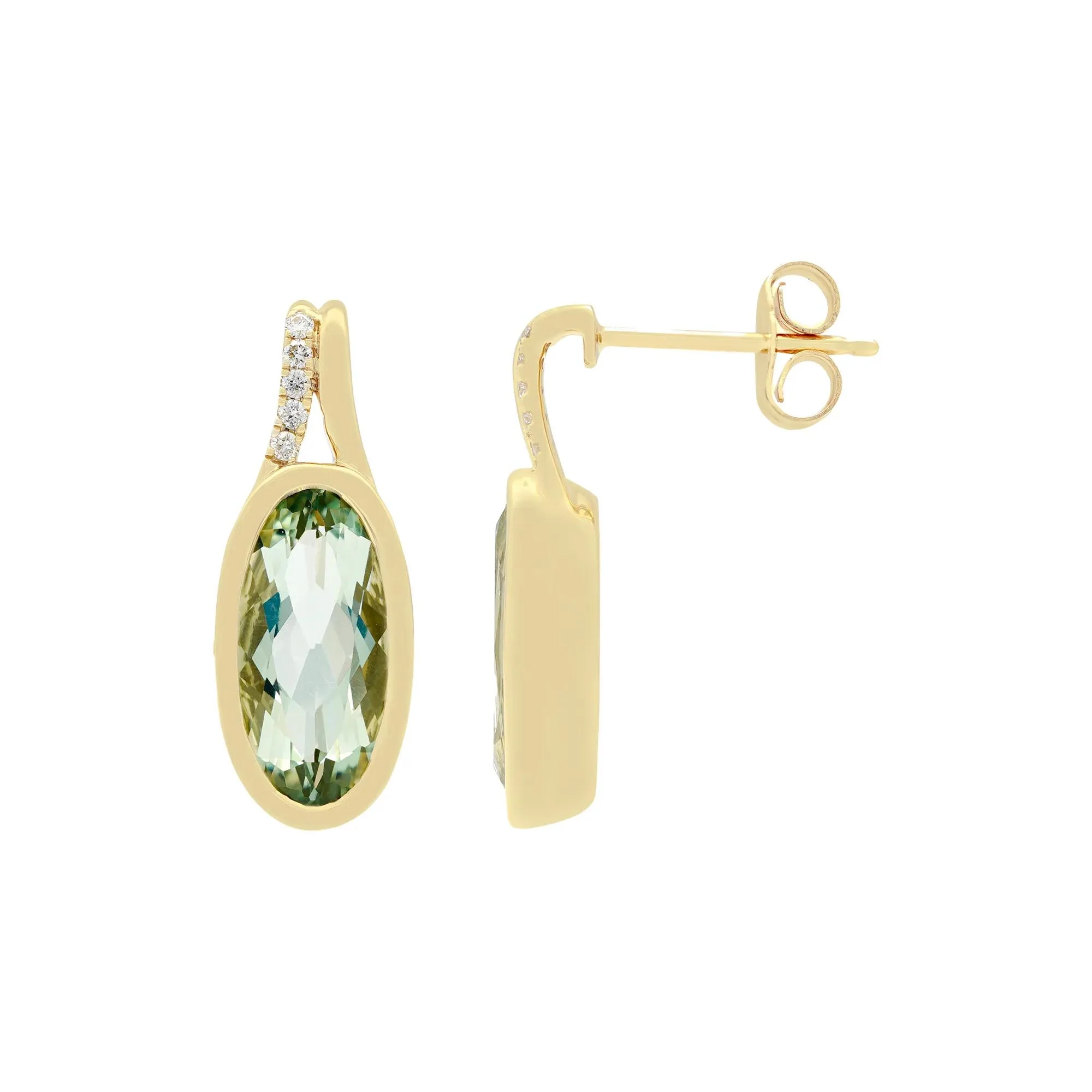 Green Amethyst and Diamond Accent Earrings 10K Yellow Gold Size 8.00mm