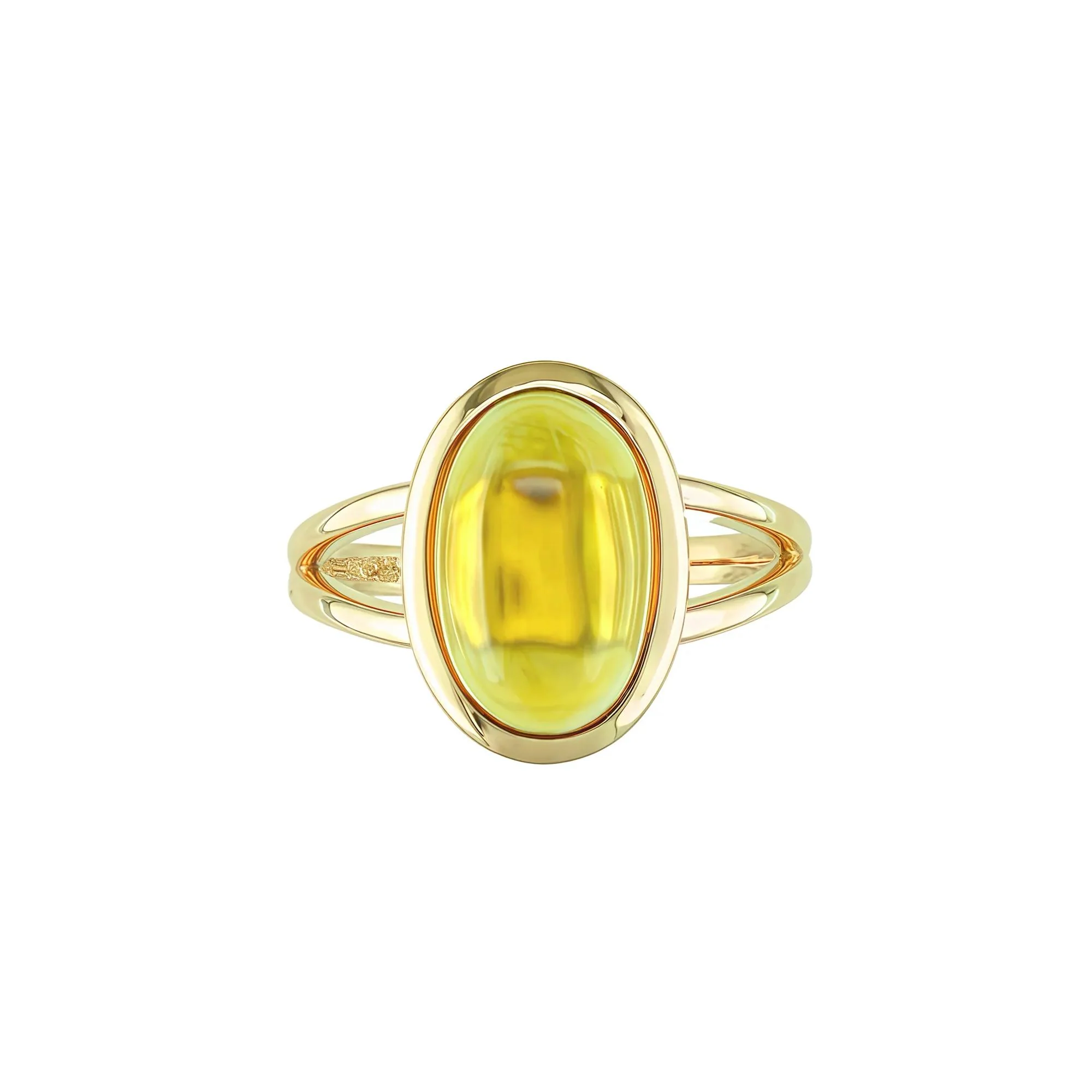 Oval-Shaped Cabochon Citrine Ring 10K Yellow Gold Size 6 1mm