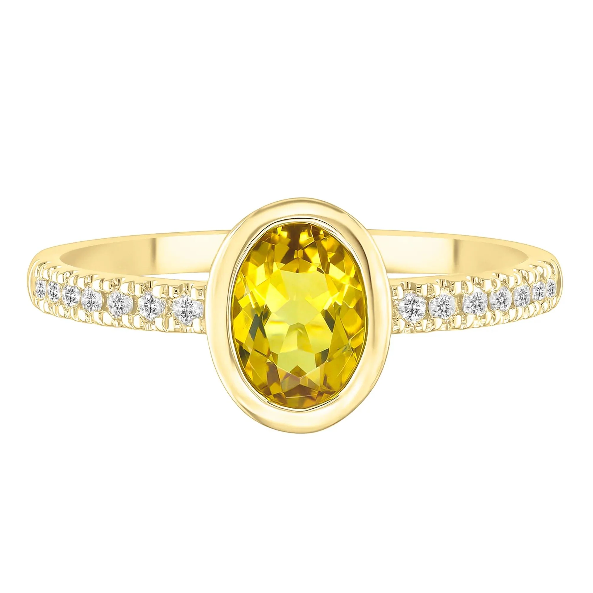 Bezel-Set Citrine Ring with Diamond Accent 10K Yellow Gold Round Brilliant Cut Size 6 1mm