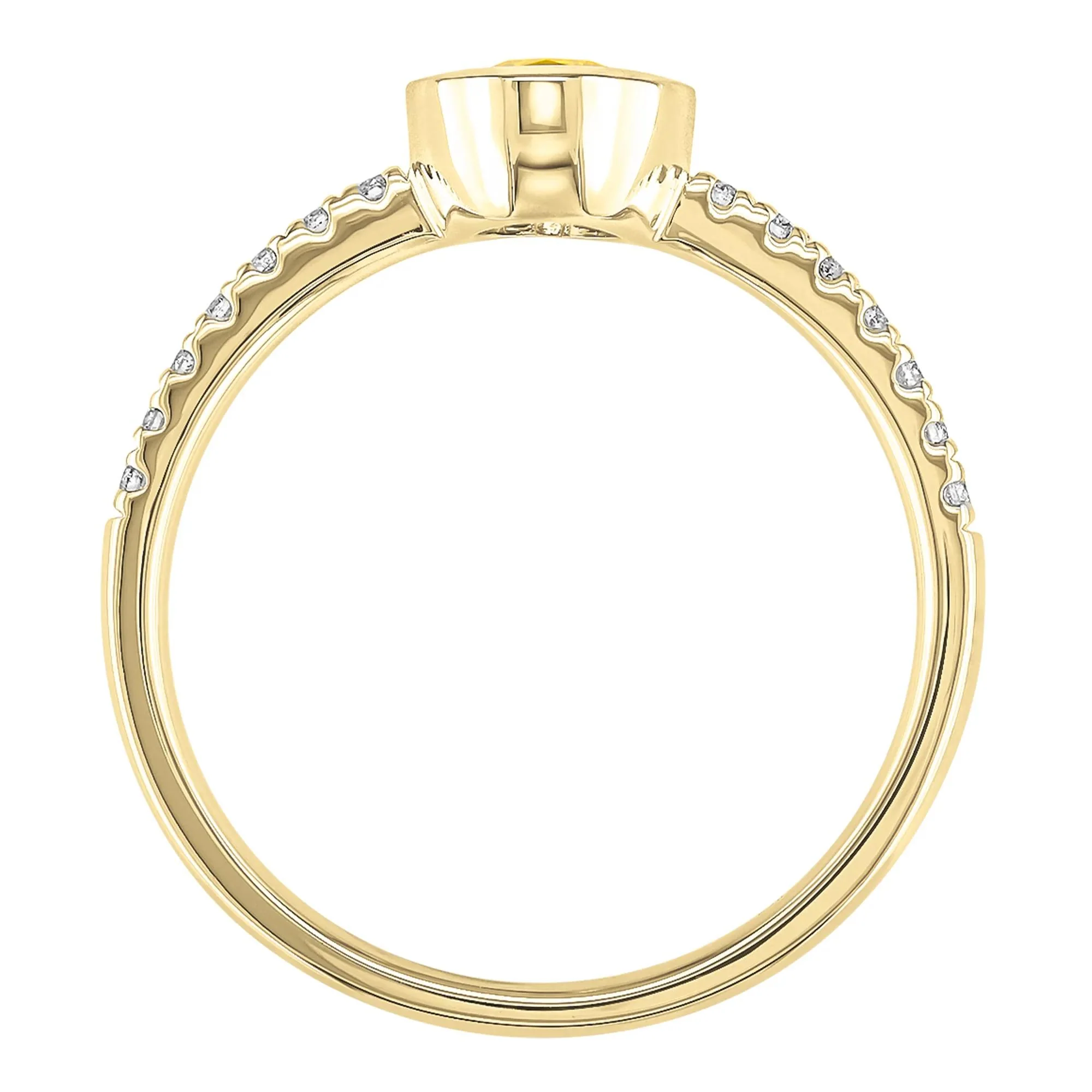 Bezel-Set Citrine Ring with Diamond Accent 10K Yellow Gold Round Brilliant Cut Size 9 1mm - Image 2