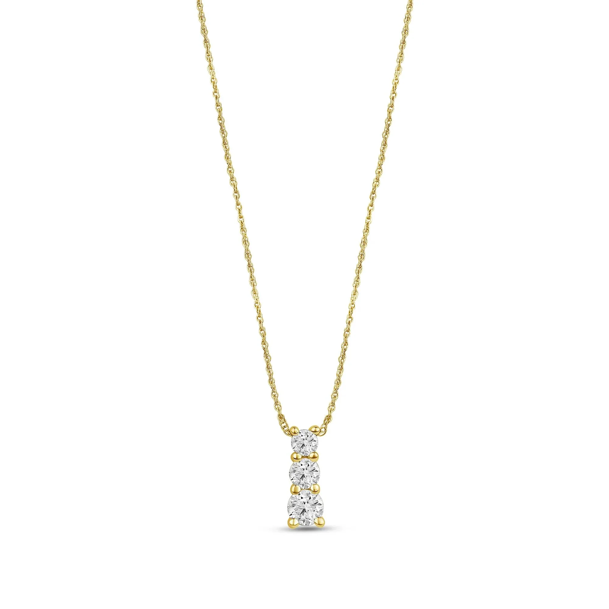 1/2 CT. Tw. Lab Grown Three-Stone Diamond Pendant Necklace 14K Yellow Gold Size 18"