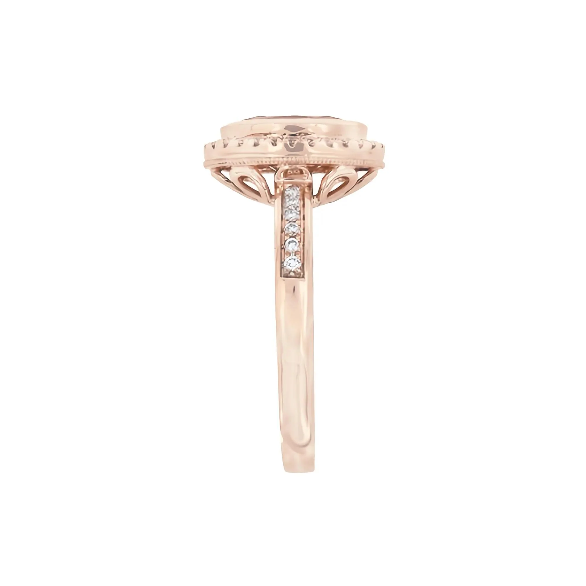 1/5 CT. Tw. Morganite and Diamond Oval Halo Ring 10K Rose Gold Size 7 1mm - Image 3